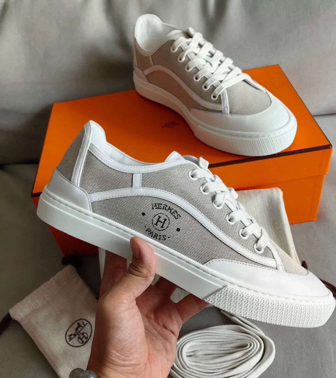 Hermes Hermes Gray Round-Toe Canvas Shoes Size US 6 / IT 36 - 8 Thumbnail