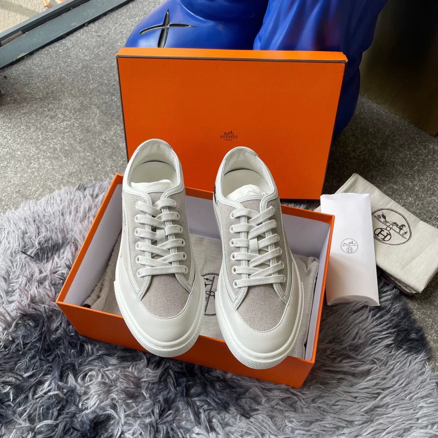 Hermes Hermes Gray Round-Toe Canvas Shoes Size US 6 / IT 36 - 2 Thumbnail
