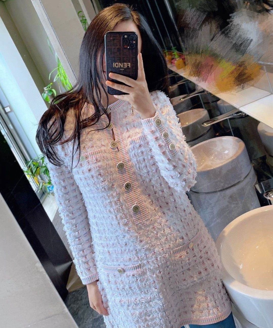 Chanel Chanel Pink White Tweed Dress Size XXS / US 00 / IT 34 - 8 Thumbnail
