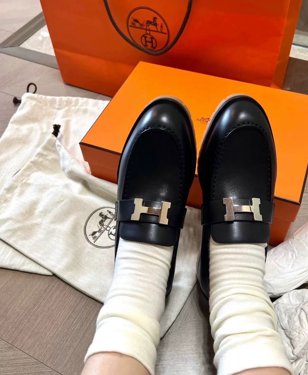 Hermes Hermès Calfskin Black Loafers Size US 6.5 / IT 36.5 - 7 Thumbnail