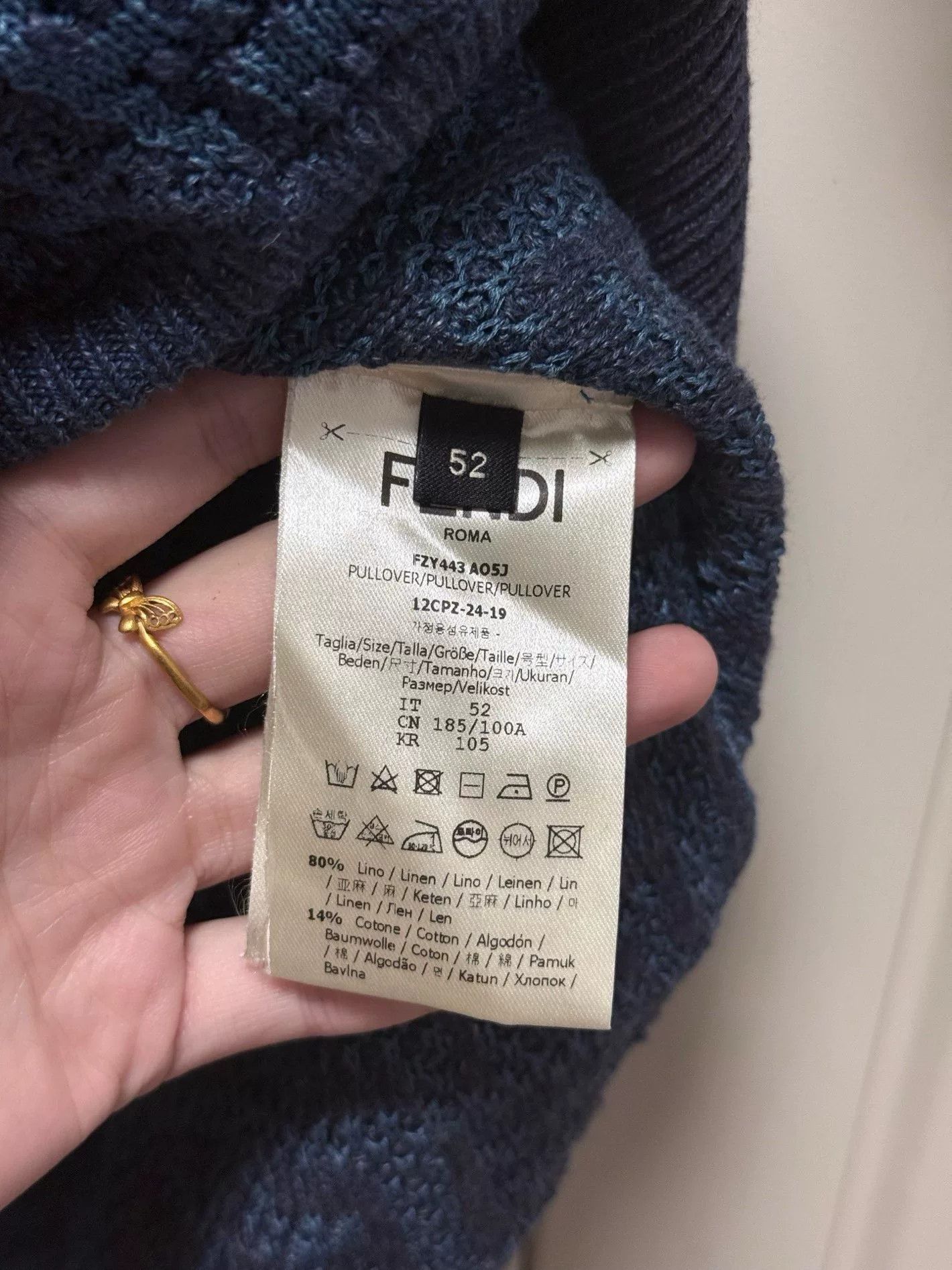 Fendi FENDI SS24 Intarsia Logo Blue Knit Tee Size US L / EU 52-54 / 3 - 4 Thumbnail