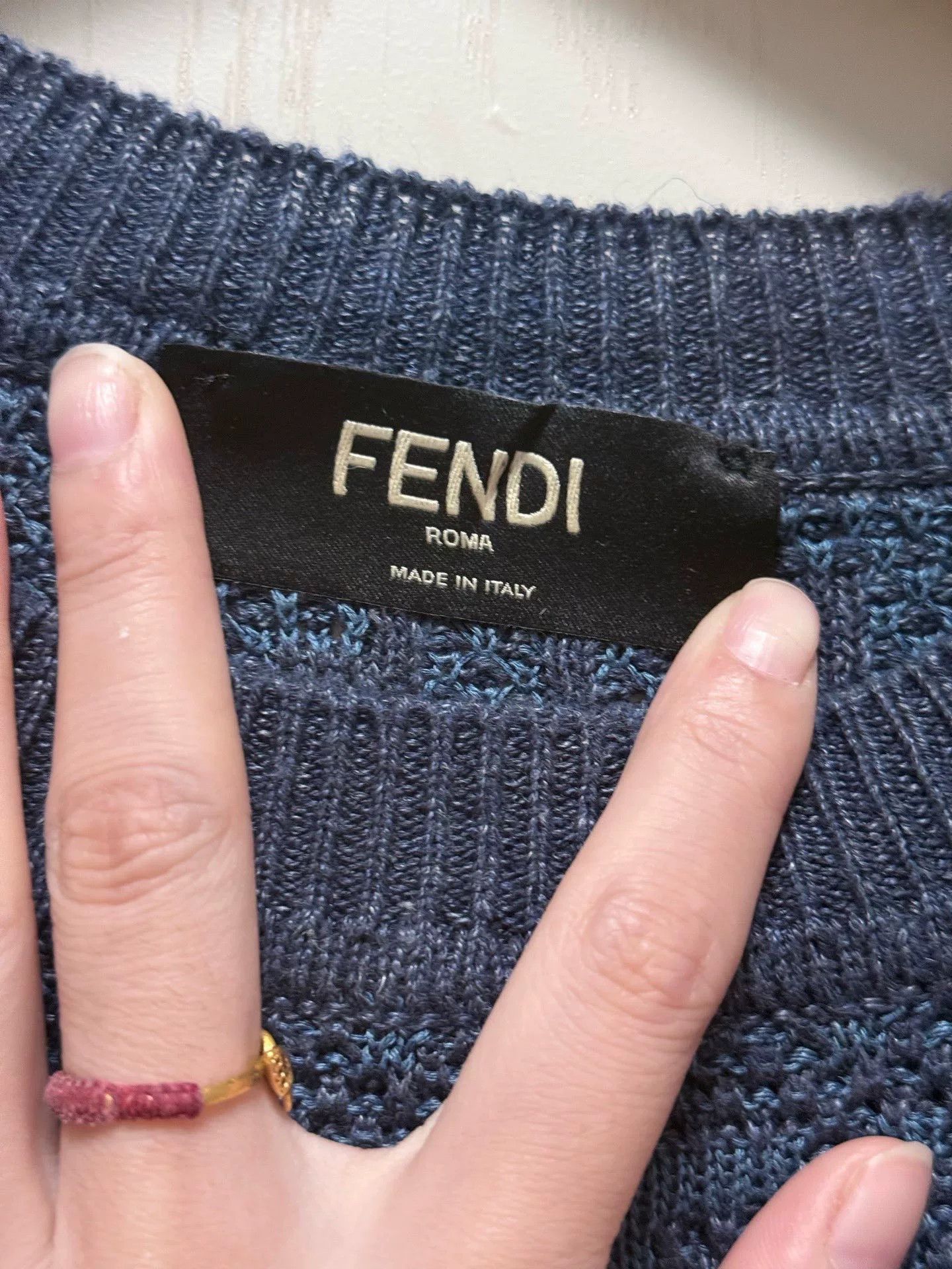 Fendi FENDI SS24 Intarsia Logo Blue Knit Tee Size US L / EU 52-54 / 3 - 5 Thumbnail