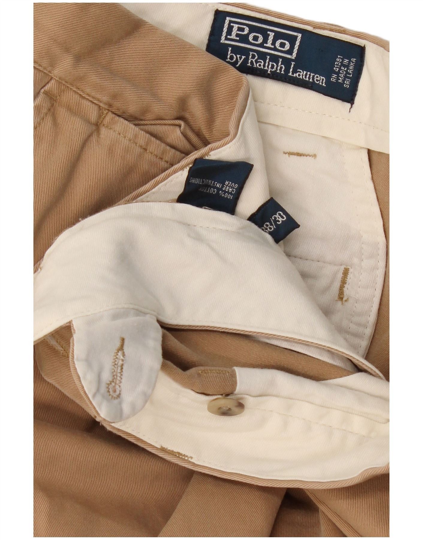 Polo Ralph Lauren Mens Straight Chino Trousers W38 L30 Beige Cotton Classic Size US 38 / EU 54 - 4 Thumbnail