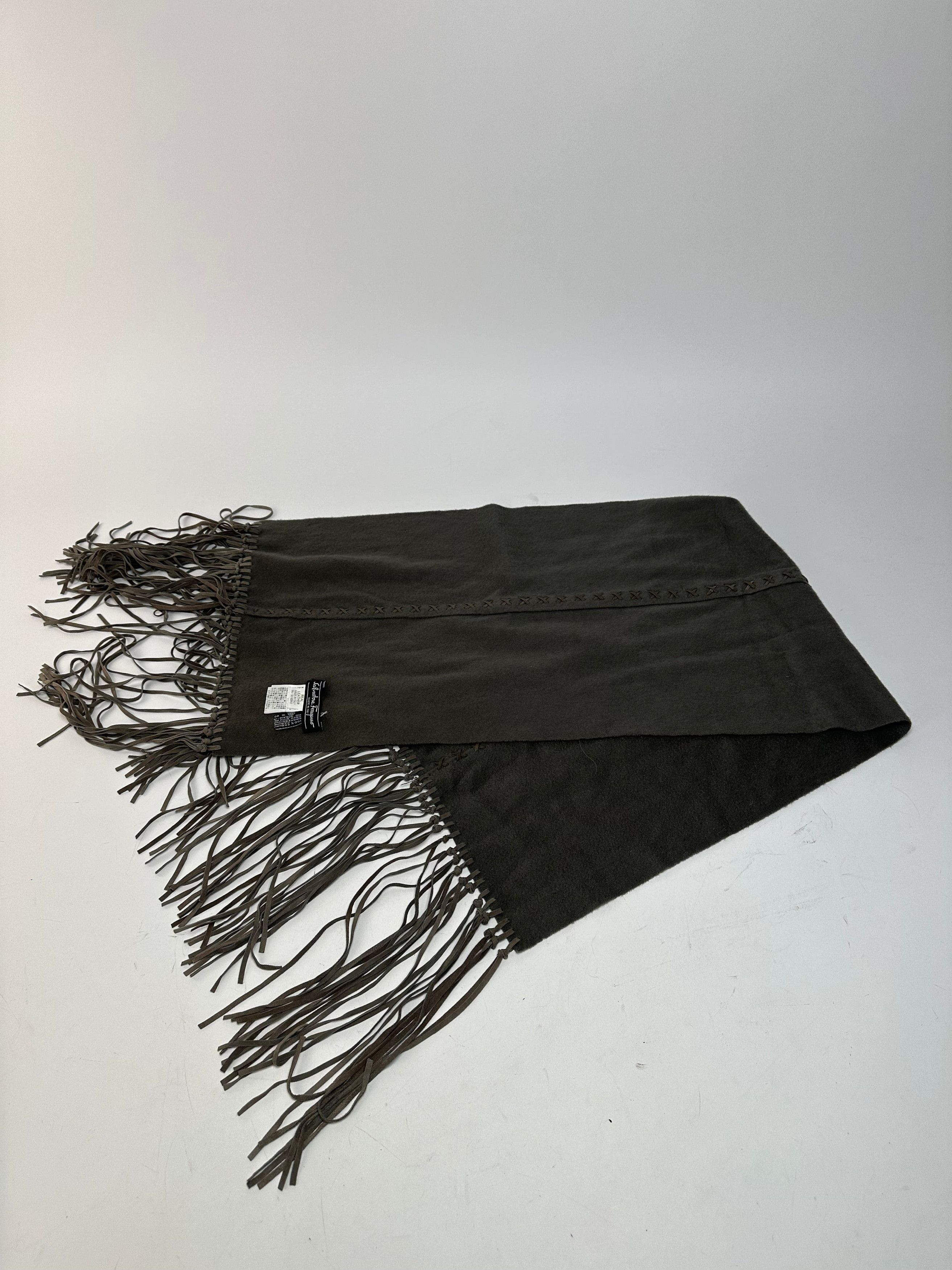 Salvatore Ferragamo Vintage Cashmere Leather Scarf anthracite Size ONE SIZE - 4 Thumbnail