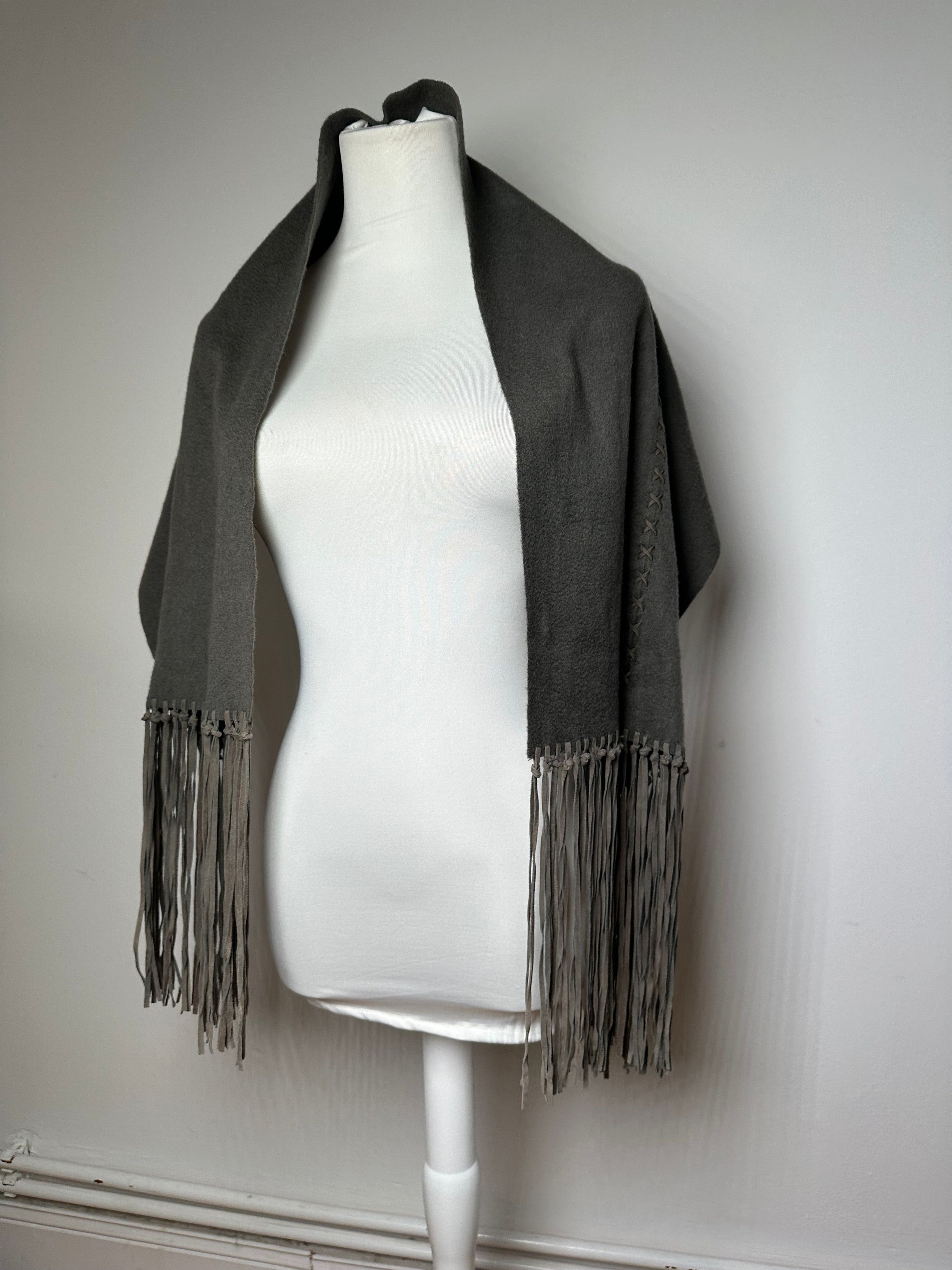 Salvatore Ferragamo Vintage Cashmere Leather Scarf anthracite Size ONE SIZE - 3 Thumbnail