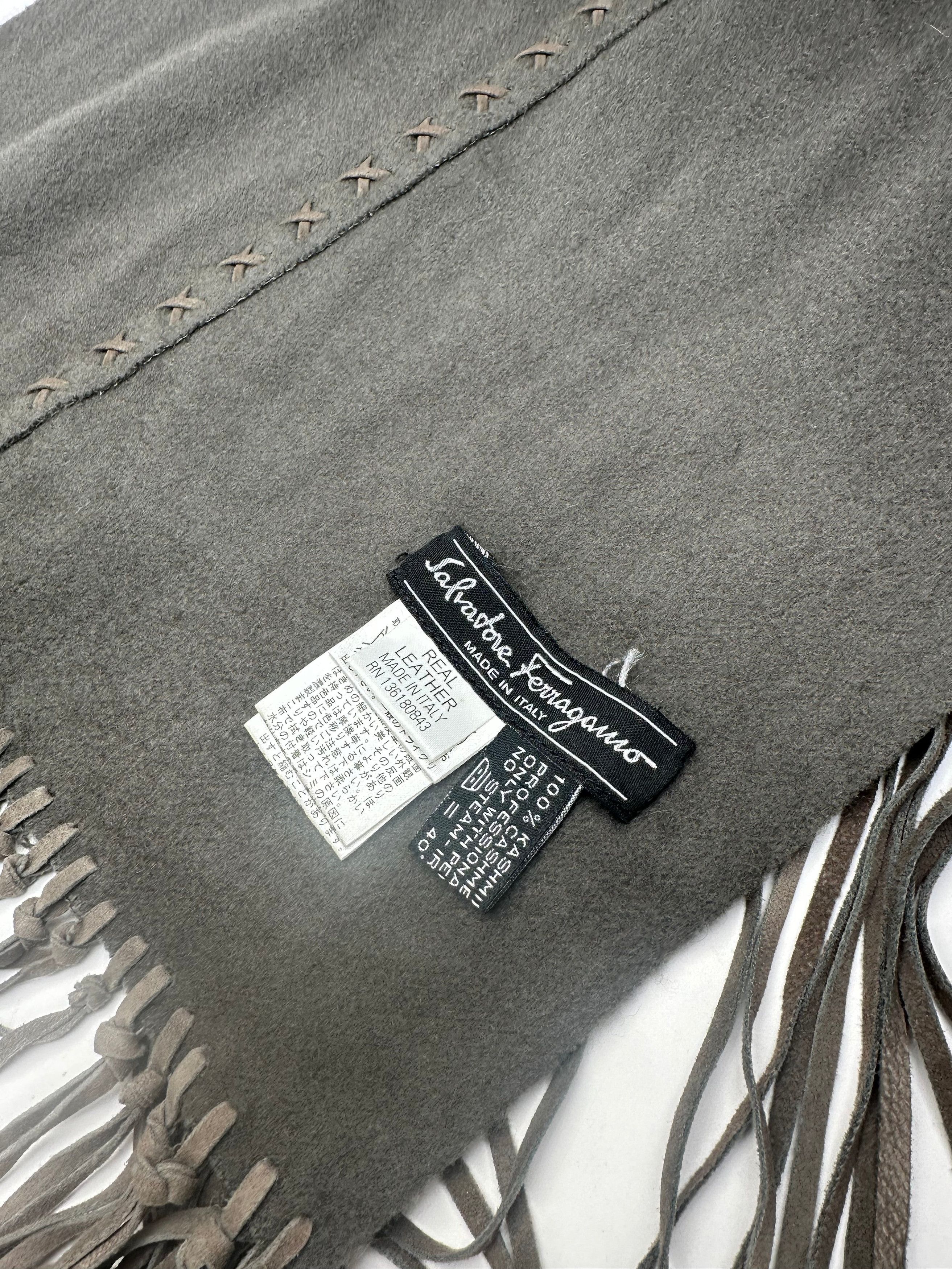 Salvatore Ferragamo Vintage Cashmere Leather Scarf anthracite Size ONE SIZE - 6 Thumbnail
