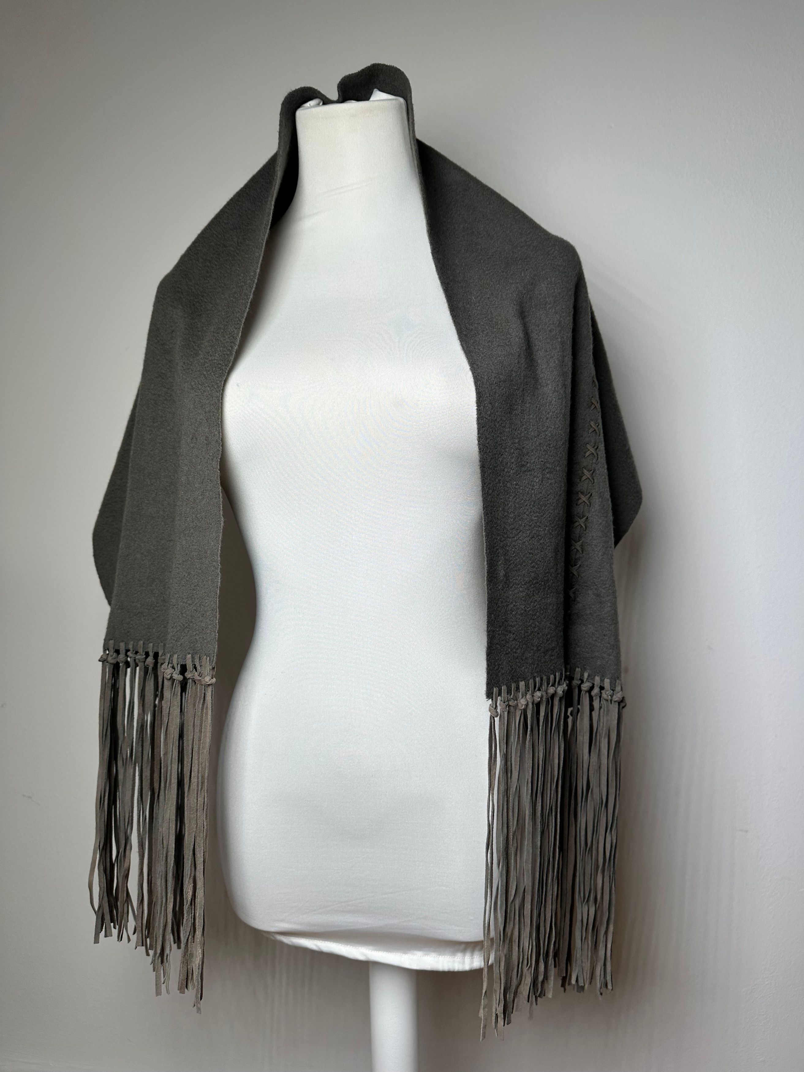 Salvatore Ferragamo Vintage Cashmere Leather Scarf anthracite Size ONE SIZE - 13 Thumbnail