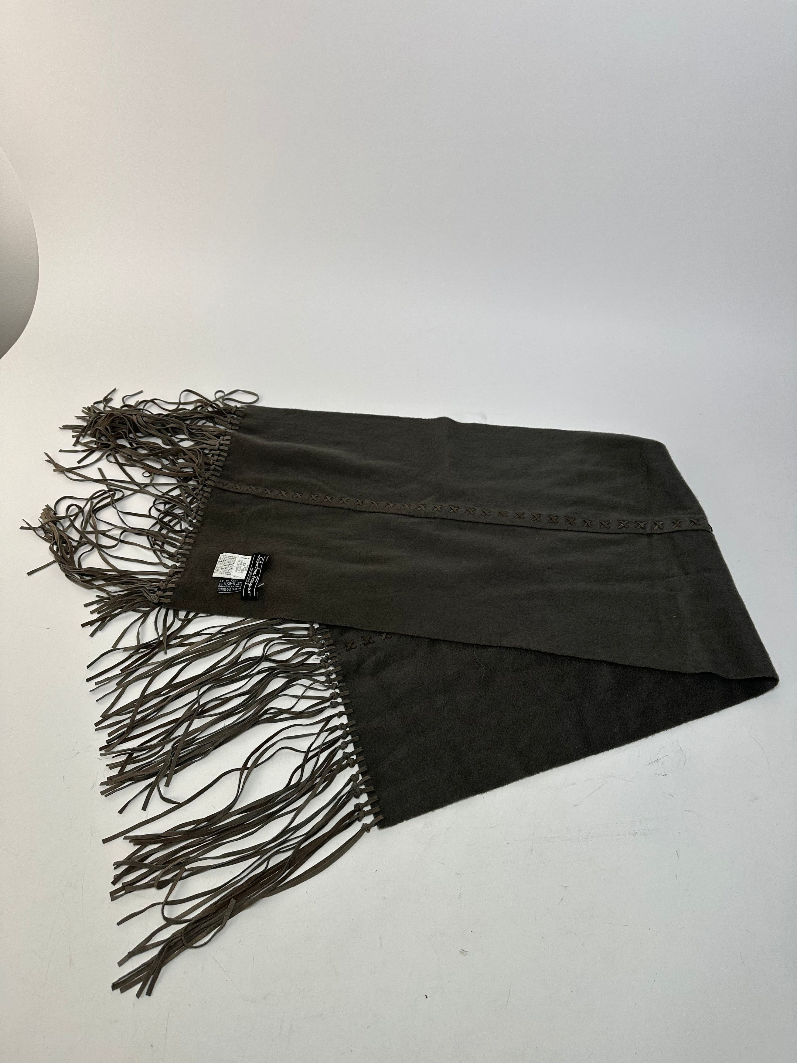 Salvatore Ferragamo Vintage Cashmere Leather Scarf anthracite Size ONE SIZE - 8 Thumbnail