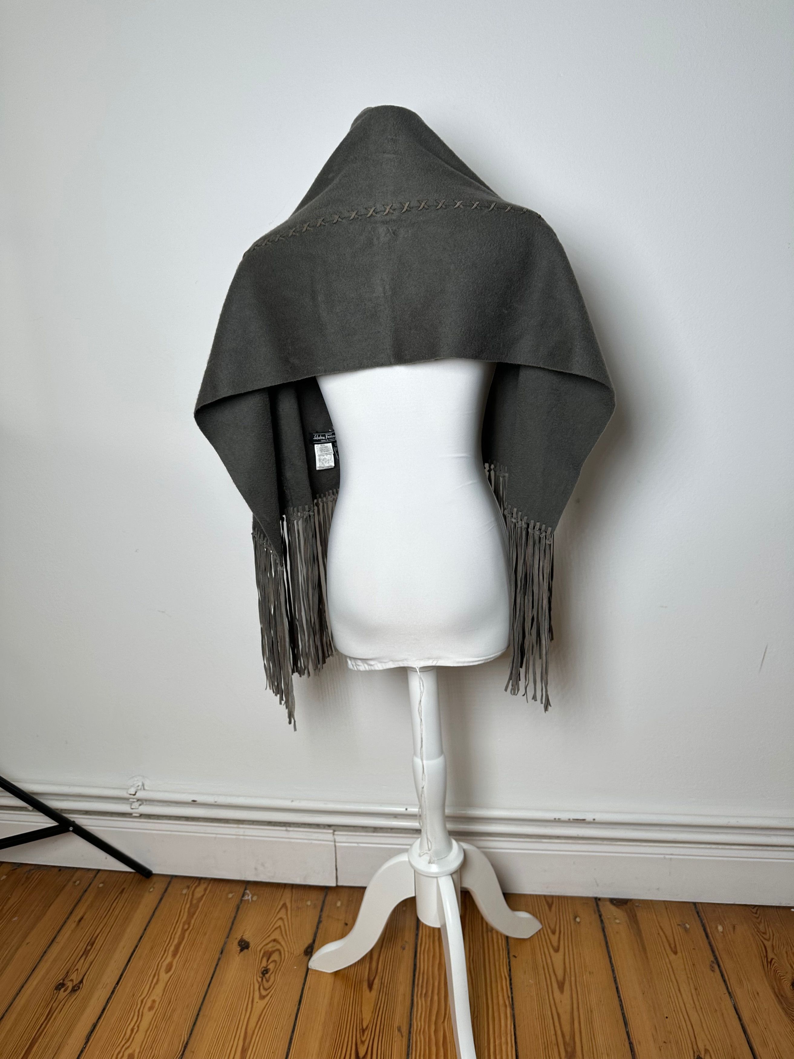 Salvatore Ferragamo Vintage Cashmere Leather Scarf anthracite Size ONE SIZE - 12 Thumbnail