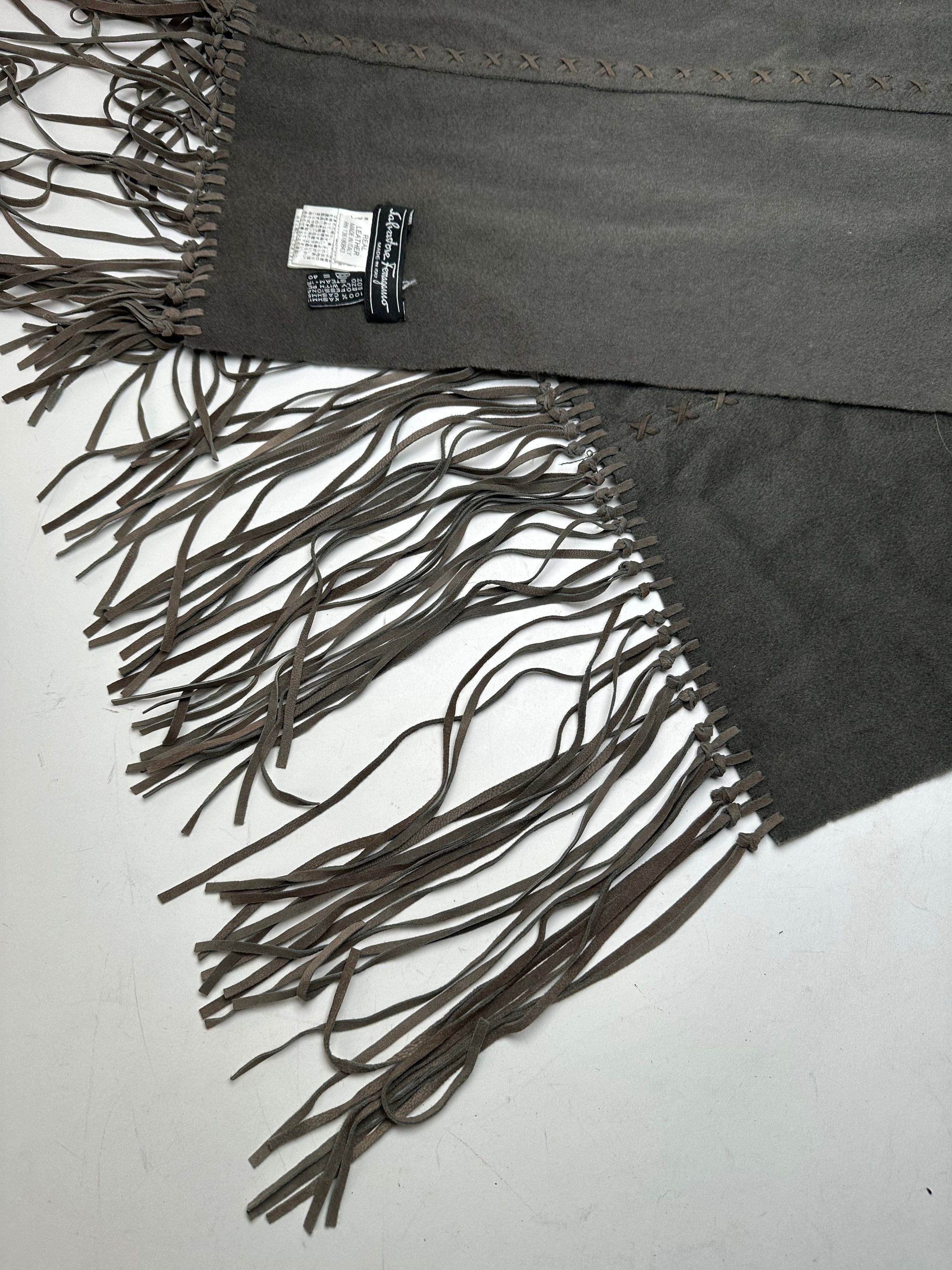 Salvatore Ferragamo Vintage Cashmere Leather Scarf anthracite Size ONE SIZE - 5 Thumbnail