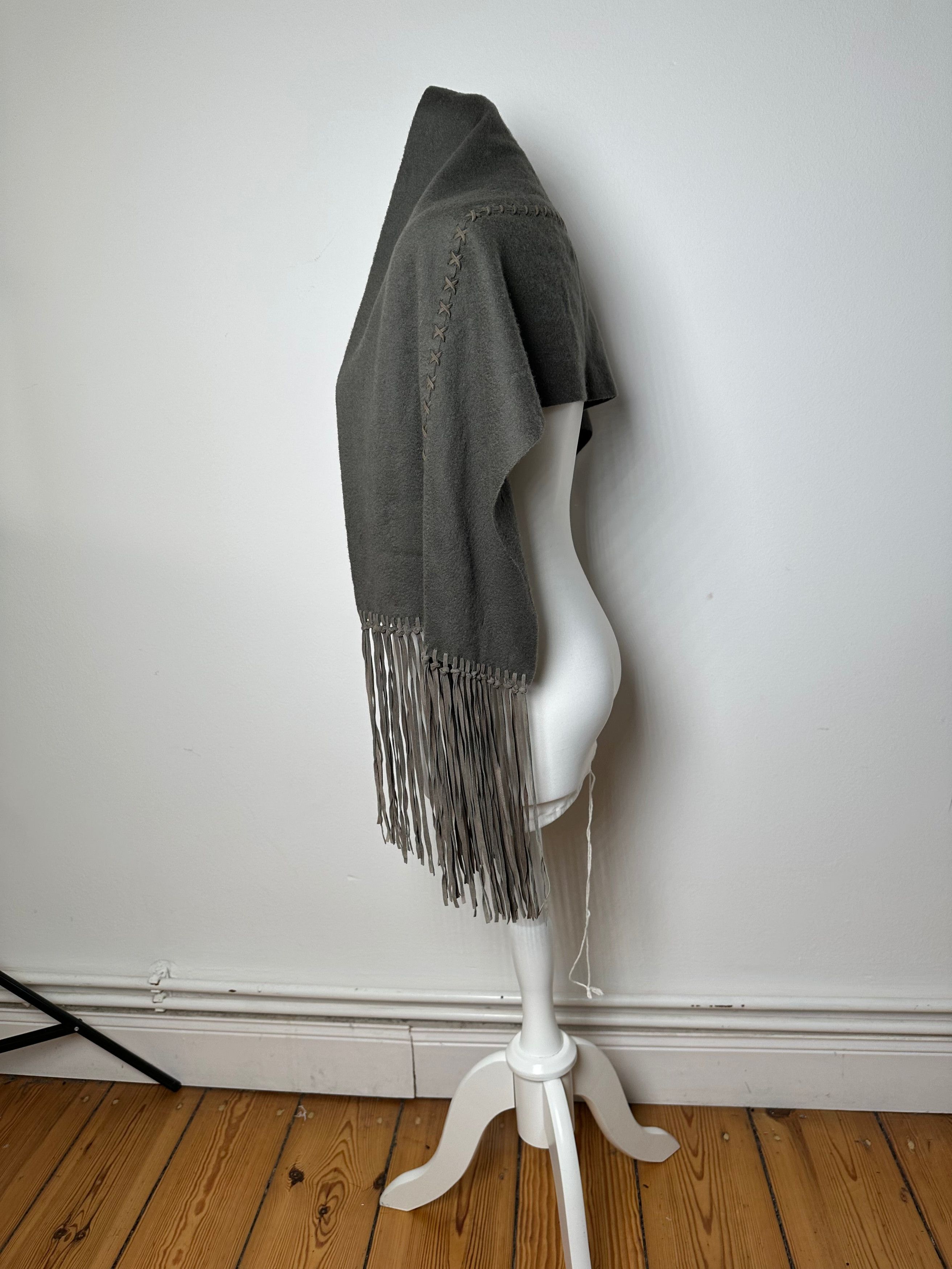 Salvatore Ferragamo Vintage Cashmere Leather Scarf anthracite Size ONE SIZE - 2 Thumbnail
