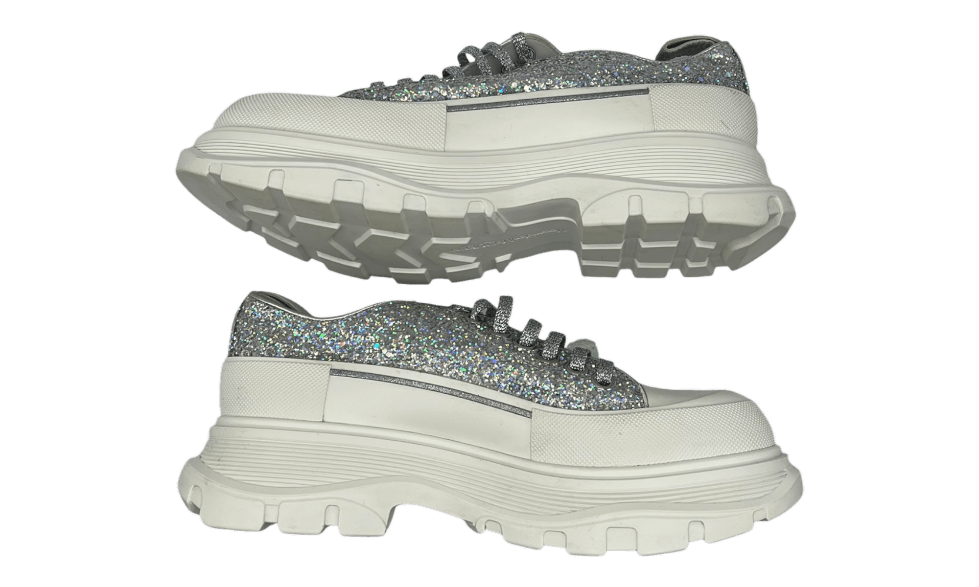 Other Alexander McQueen Wmns Tread Slick Lace Up "Holo Silver Glit Size US 5.5 / EU 38 - 3 Thumbnail