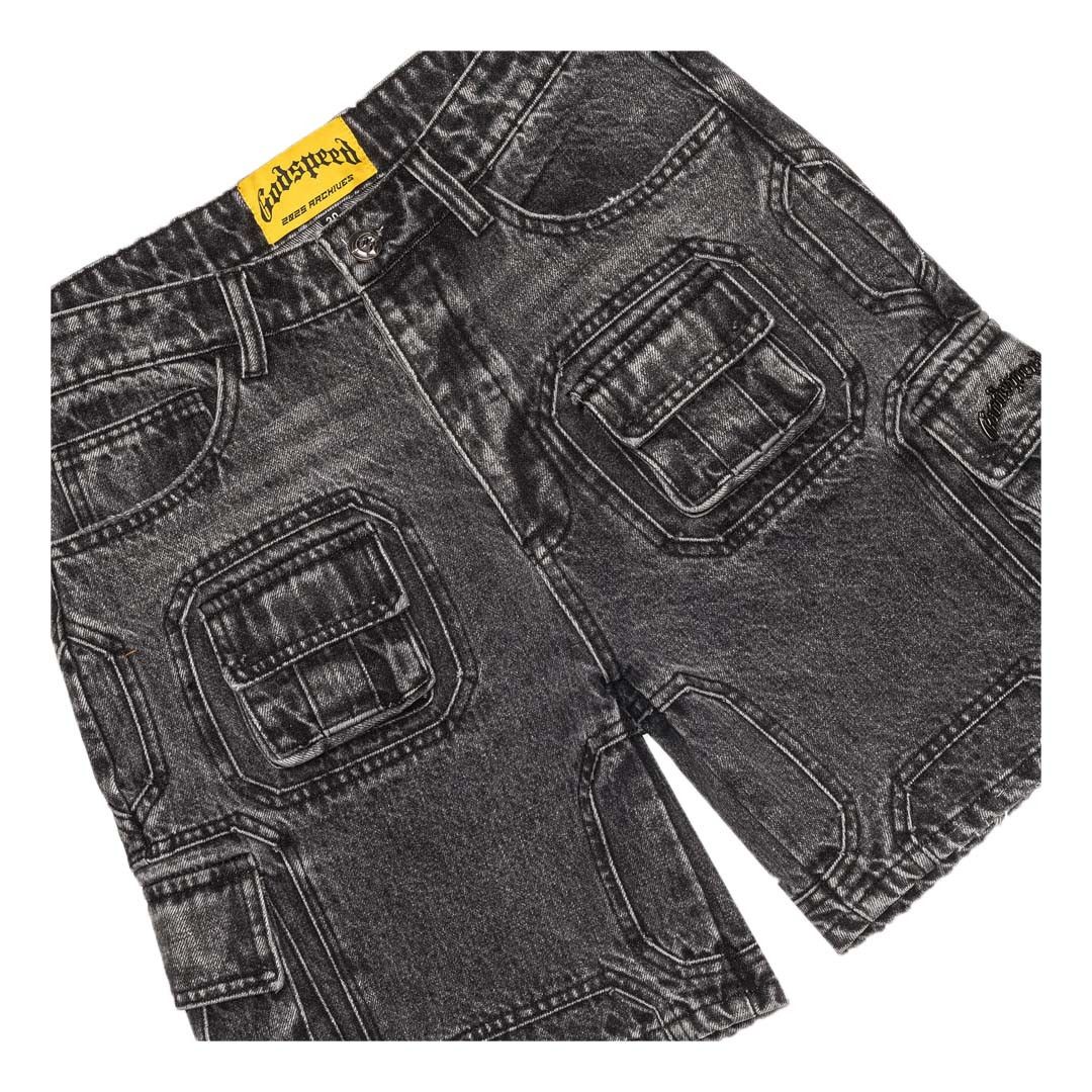 Godspeed Octagon Cargo Denim Shorts Grey Wash Size US 34 / EU 50 - 3 Thumbnail