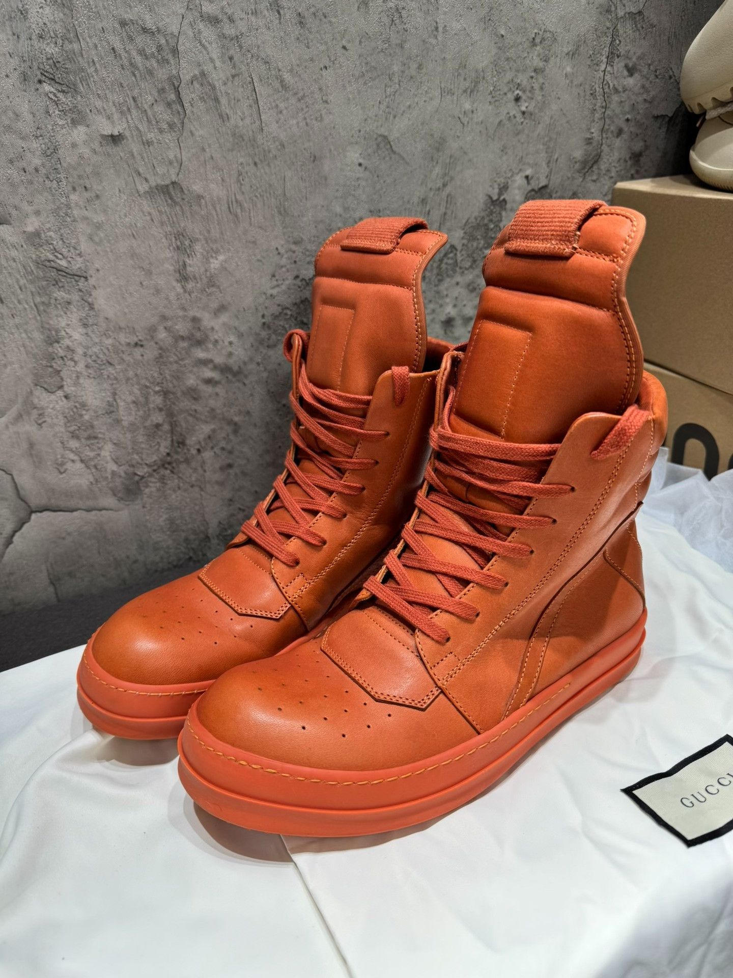 Rick Owens Rick Owens Leather Orange Hitop Sneakers 40 Men Size US 7.5 / EU 40-41 - 2 Thumbnail