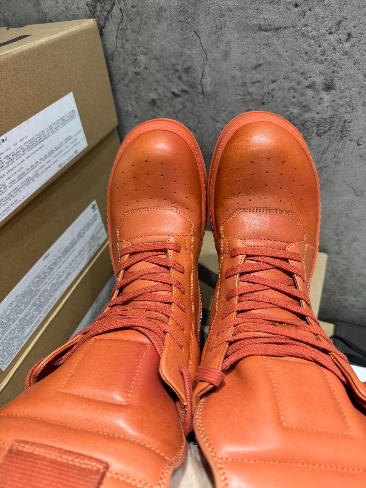 Rick Owens Rick Owens Leather Orange Hitop Sneakers 40 Men Size US 7.5 / EU 40-41 - 9 Thumbnail