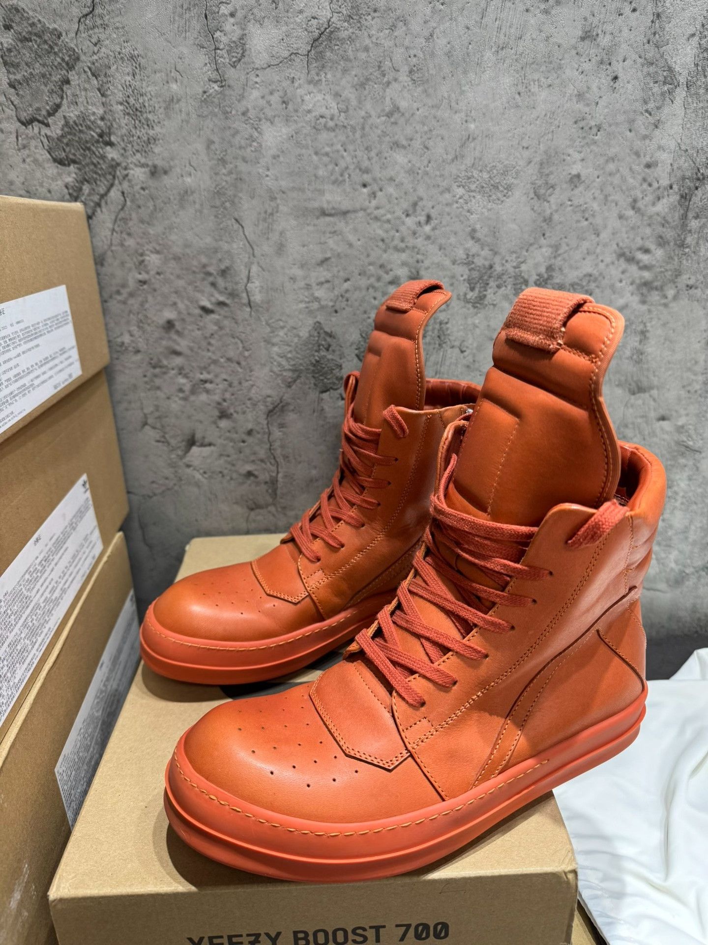 Rick Owens Rick Owens Leather Orange Hitop Sneakers 40 Men Size US 7.5 / EU 40-41 - 4 Thumbnail