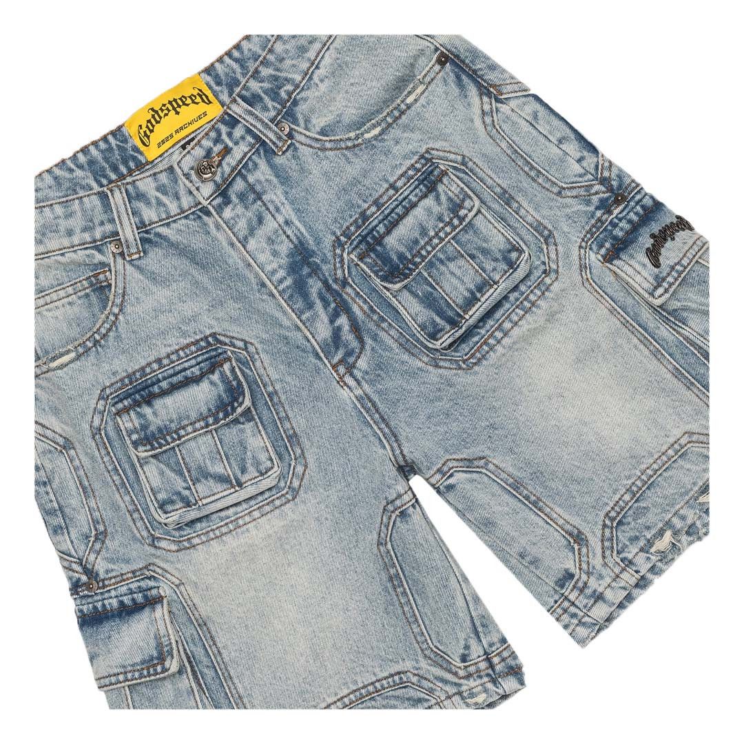 Godspeed Octagon Cargo Denim Shorts Blue Size US 30 / EU 46 - 3 Thumbnail