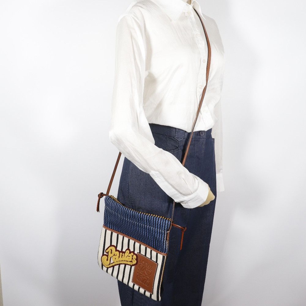 Loewe Loewe Loewe Paula’s Ibiza Stripe Canvas Shoulder Bag Textile Crossbody Bag DUTY FREE for USA Size ONE SIZE - 9 Thumbnail