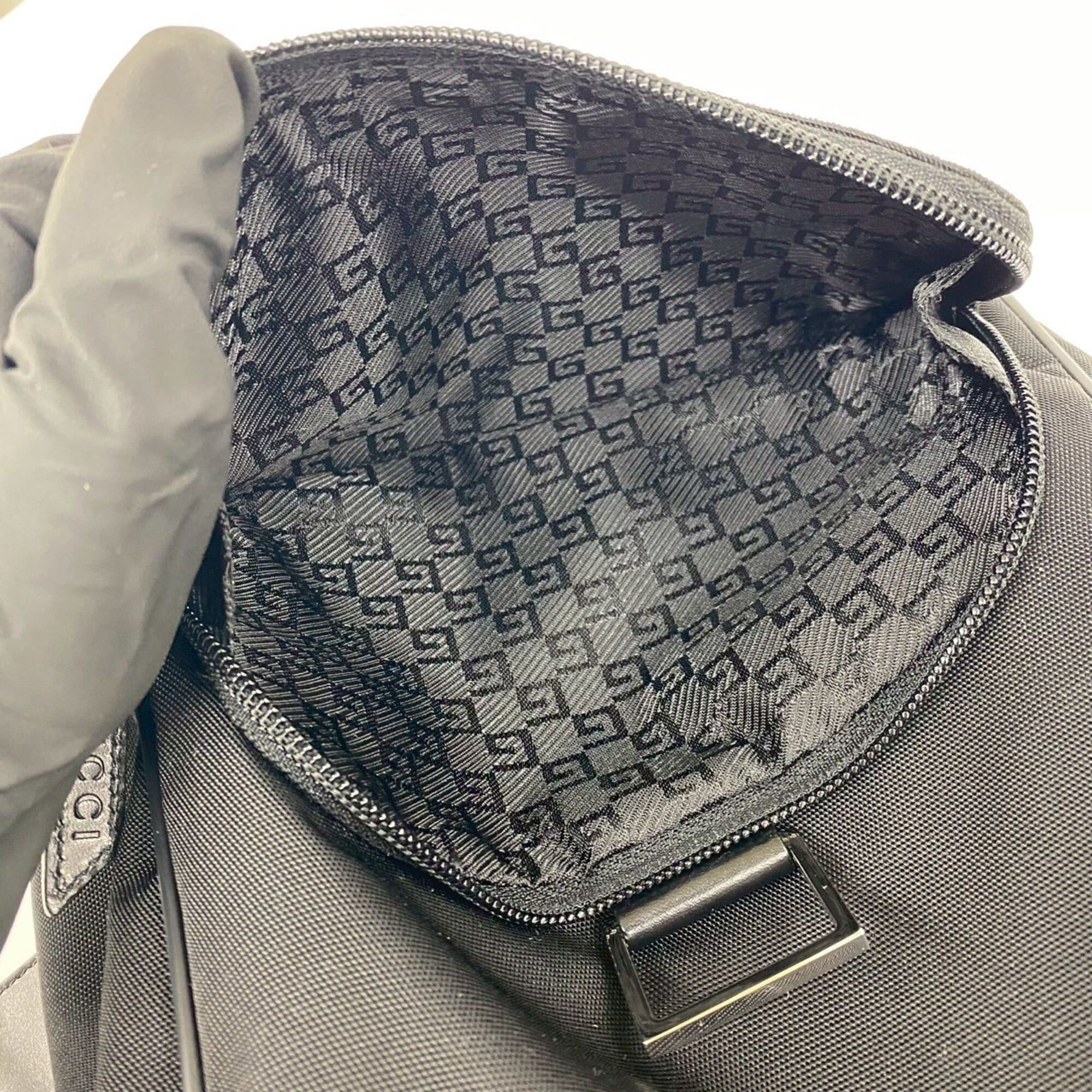 Gucci GUCCI Logo Engraved Nylon Leather Drawstring Mini Backpack Daypack Black 39141 Size ONE SIZE - 10 Thumbnail