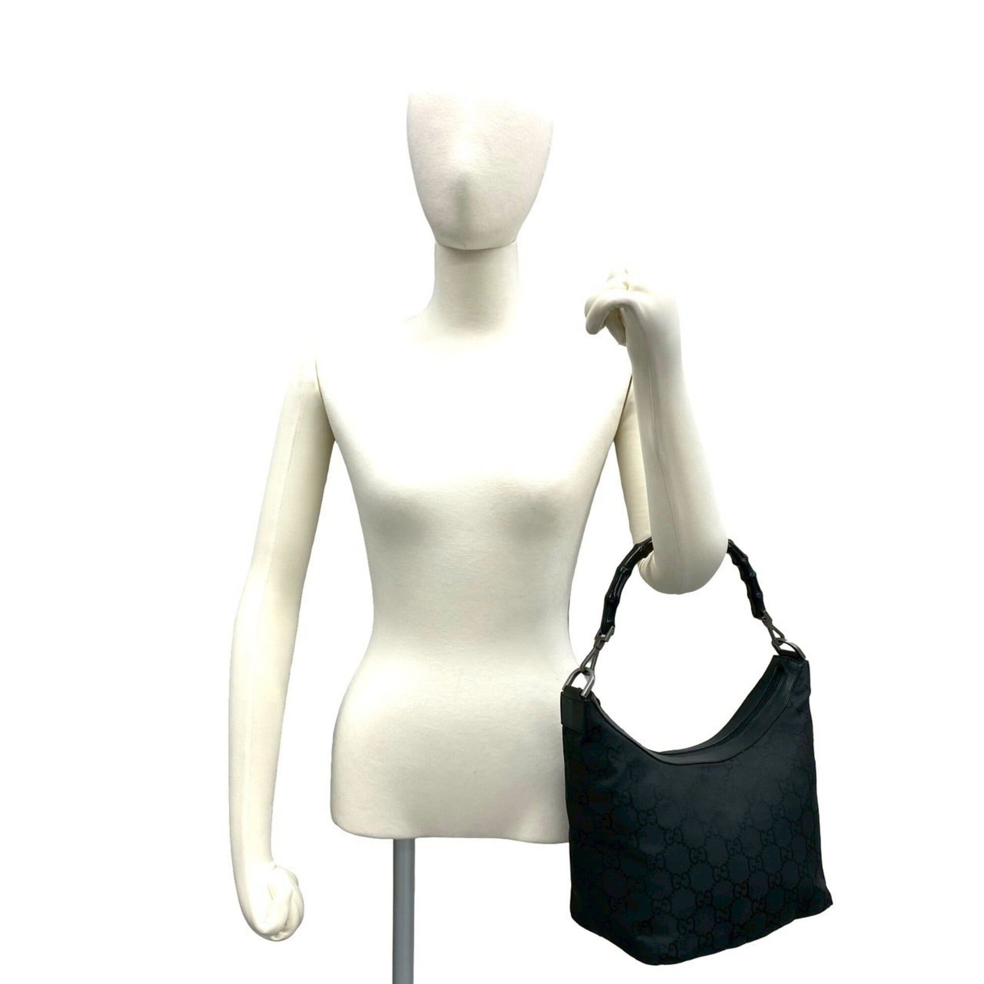 Gucci GUCCI Bamboo GG Logo Nylon Leather Genuine Handbag Mini Tote Bag Semi Shoulder Black 02622 Size ONE SIZE - 2 Thumbnail