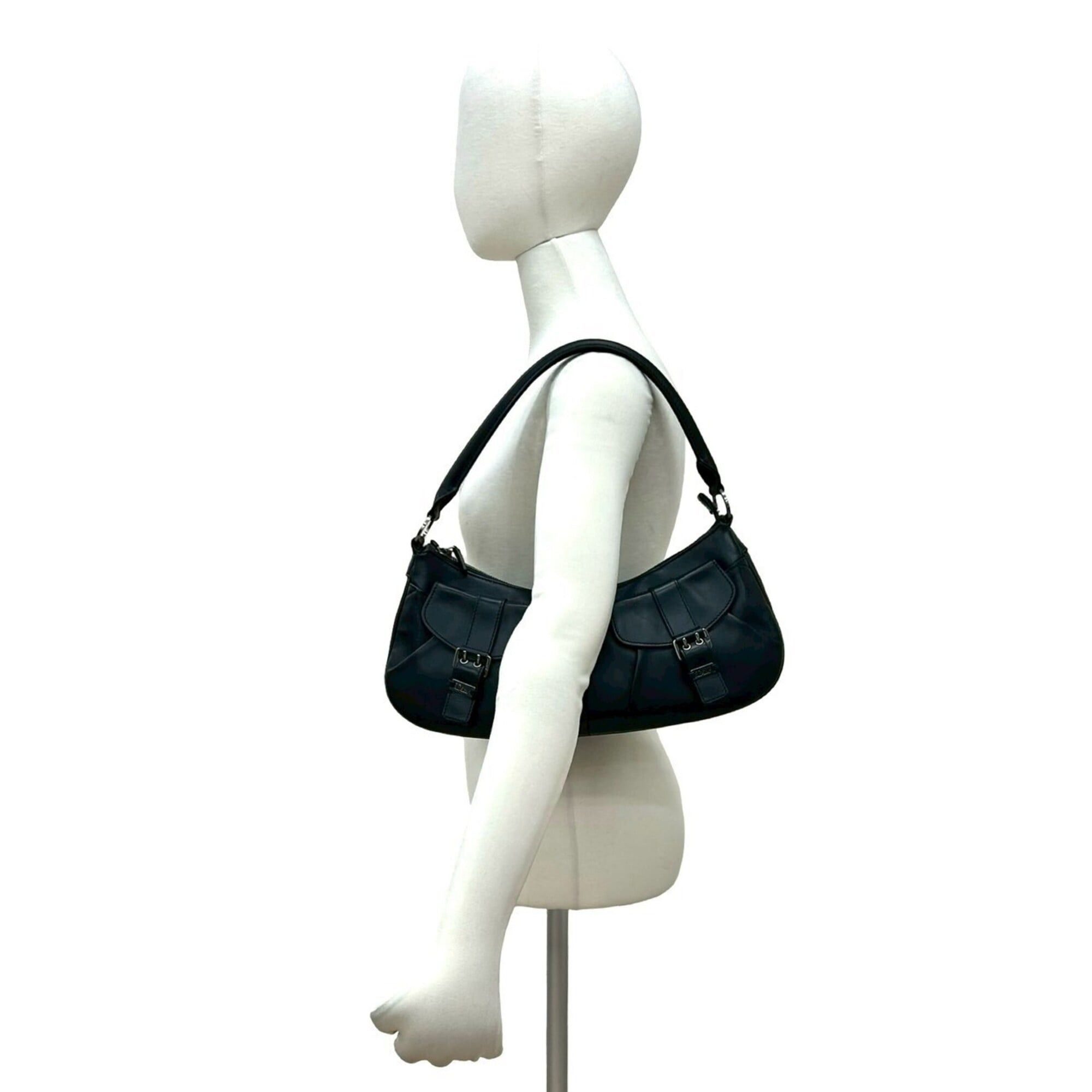 Dior Christian Dior Dior Christian Logo Hardware Leather Semi-One Shoulder Bag Handbag Black 30466 Size ONE SIZE - 2 Thumbnail