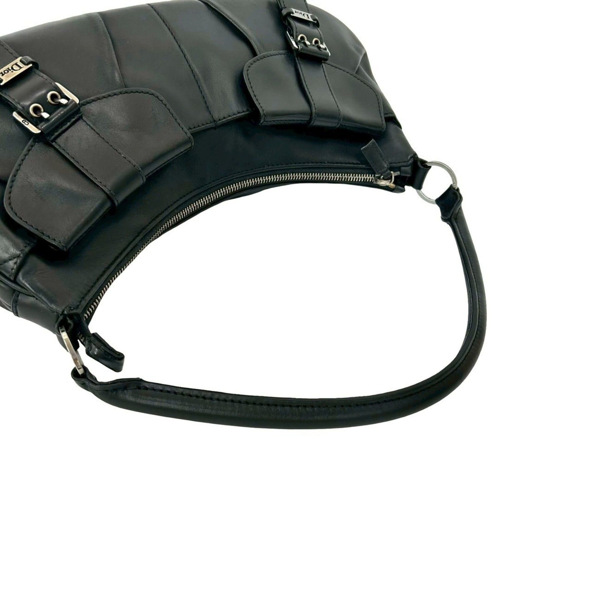Dior Christian Dior Dior Christian Logo Hardware Leather Semi-One Shoulder Bag Handbag Black 30466 Size ONE SIZE - 4 Thumbnail
