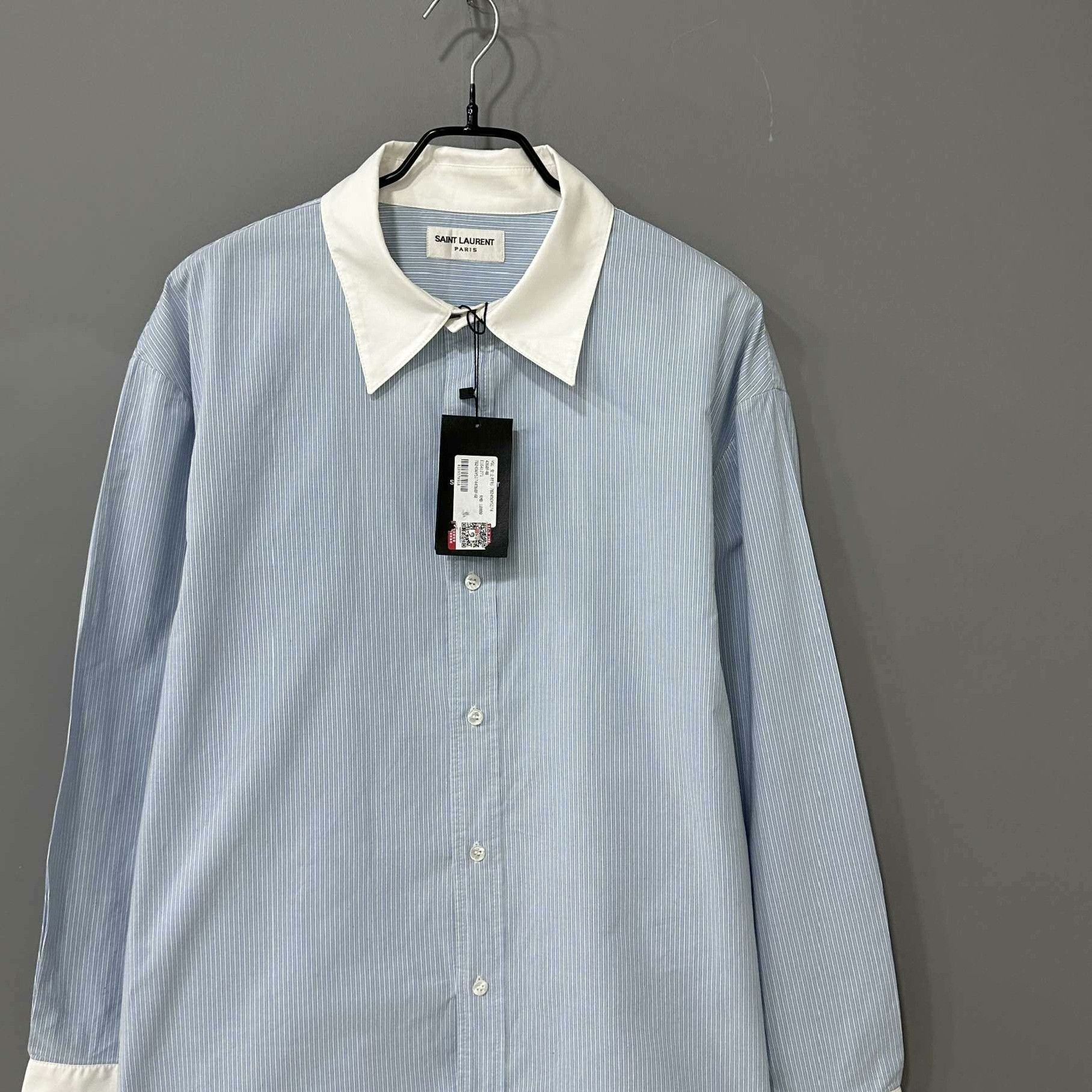 Saint Laurent Paris Saint Laurent Paris Patchwork Striped Blue Button Up Women Size S / US 4 / IT 40 - 2 Thumbnail