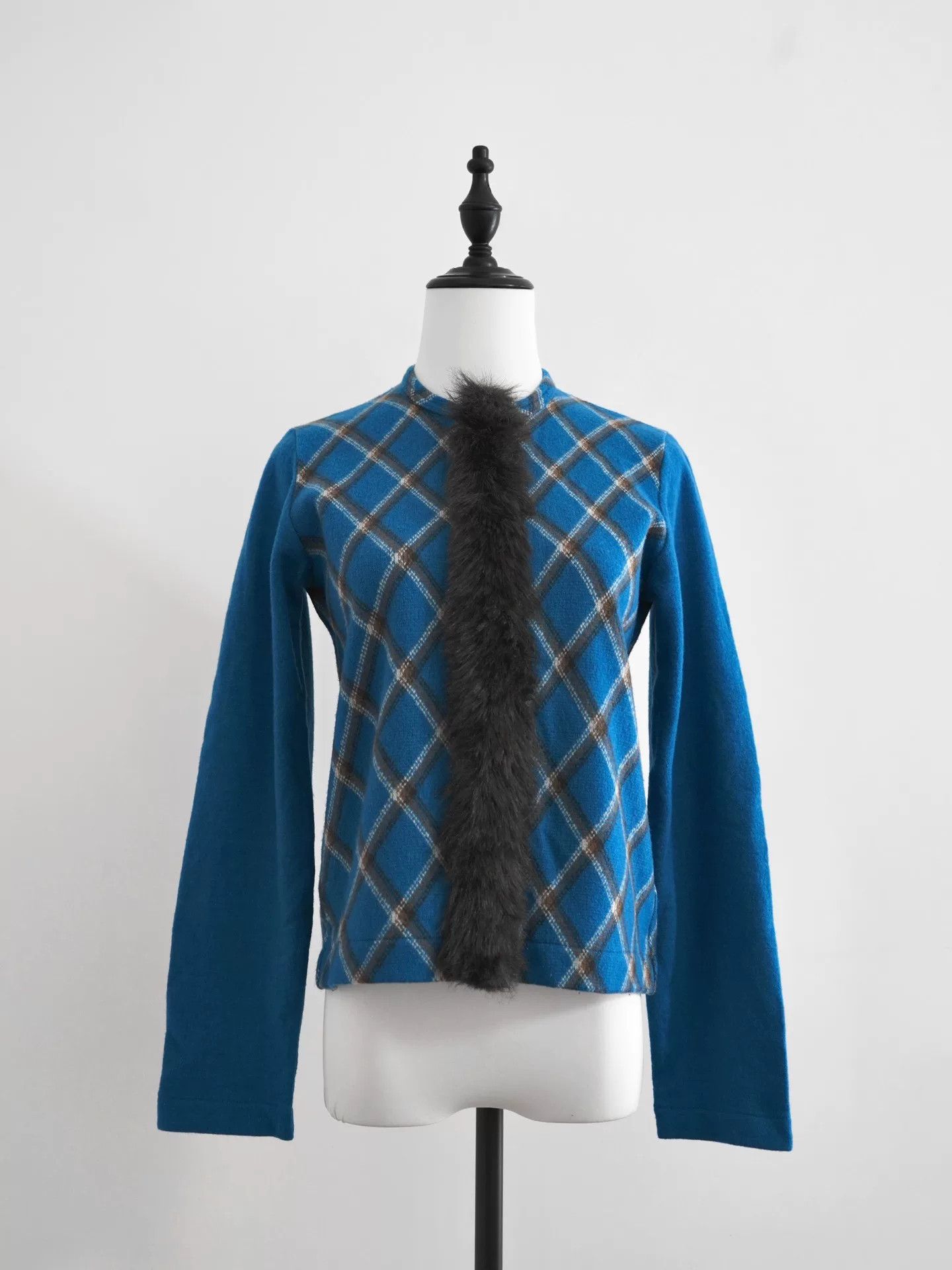 Comme des Garcons blue plaid cardigan with fur detail Size M / US 6-8 / IT 42-44 - 3 Thumbnail
