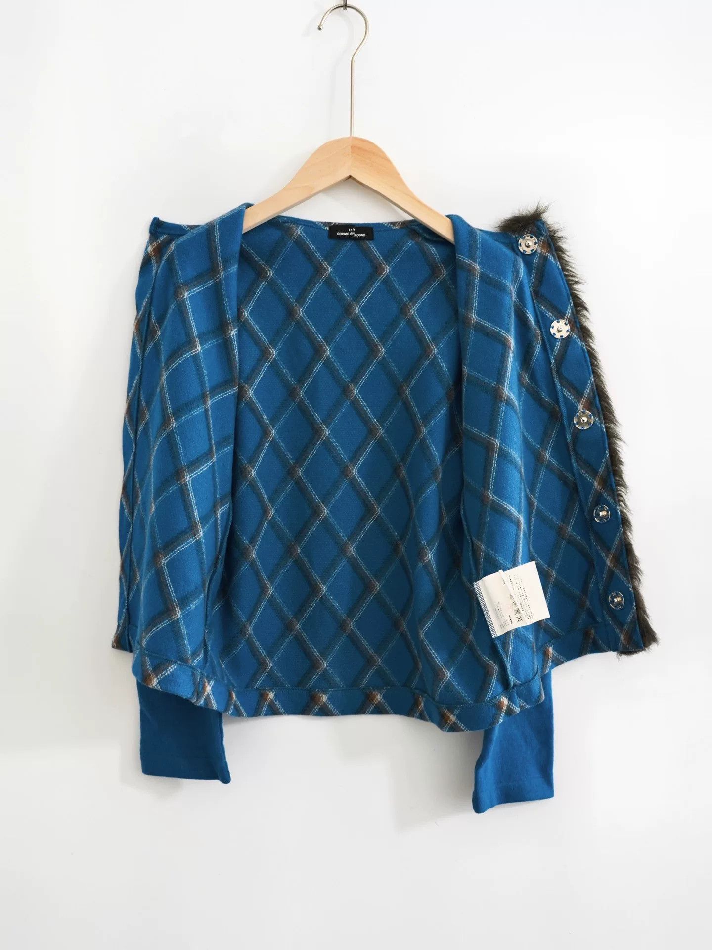 Comme des Garcons blue plaid cardigan with fur detail Size M / US 6-8 / IT 42-44 - 7 Thumbnail