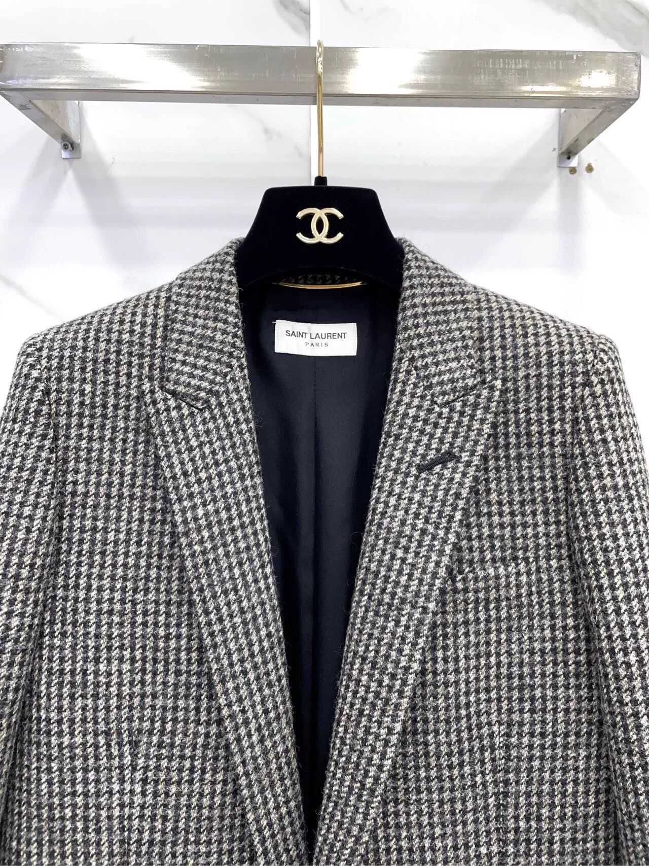 Saint Laurent Paris Saint Laurent Black Houndstooth Wool Blazer Size XXS / US 00 / IT 34 - 3 Thumbnail