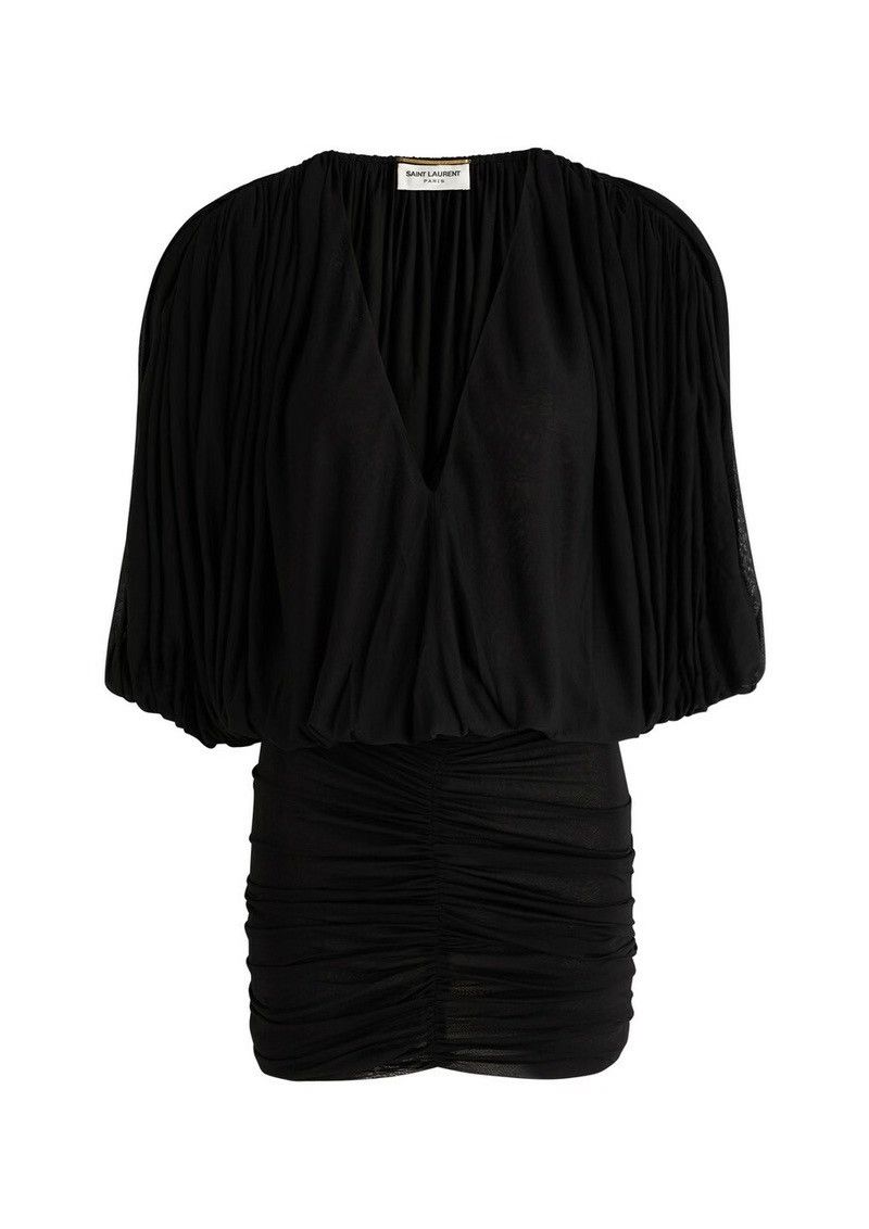 Saint Laurent Paris YSL Black Ruched V-Neck Batwing Dress Size M / US 6-8 / IT 42-44 - 6 Thumbnail