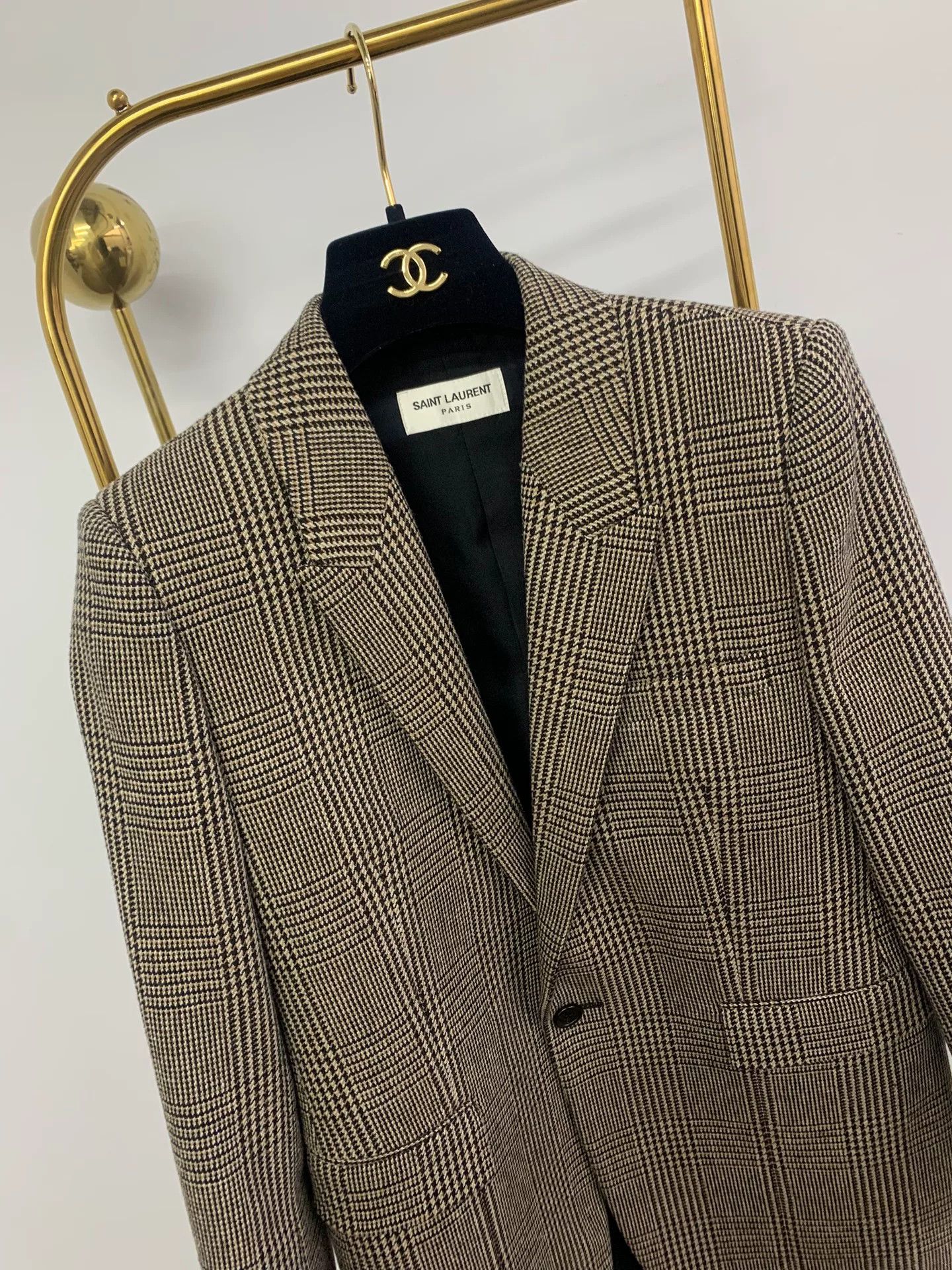 Saint Laurent Paris Saint Laurent Brown/Black Check Blazer Size XXS / US 00 / IT 34 - 2 Thumbnail