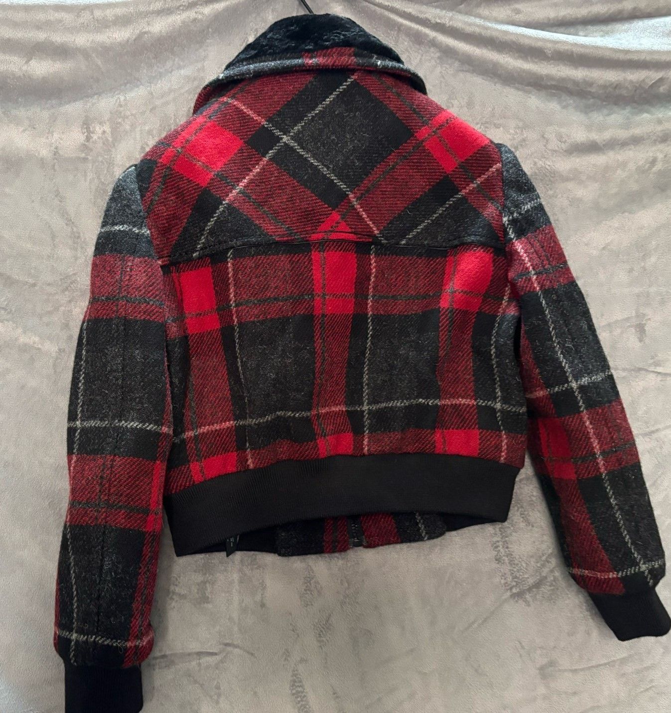 Saint Laurent Paris YSL Red Black Plaid Fur Collar Jacket Size M / US 6-8 / IT 42-44 - 3 Thumbnail