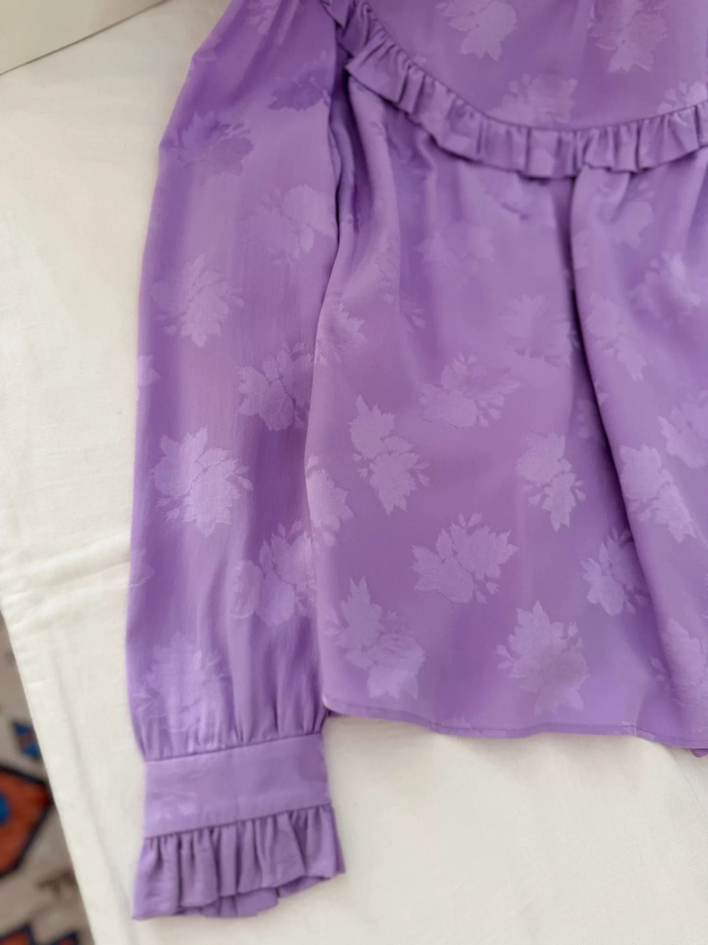 Saint Laurent Paris YSL Purple Floral Ruffled Silk Blouse Size M / US 6-8 / IT 42-44 - 4 Thumbnail