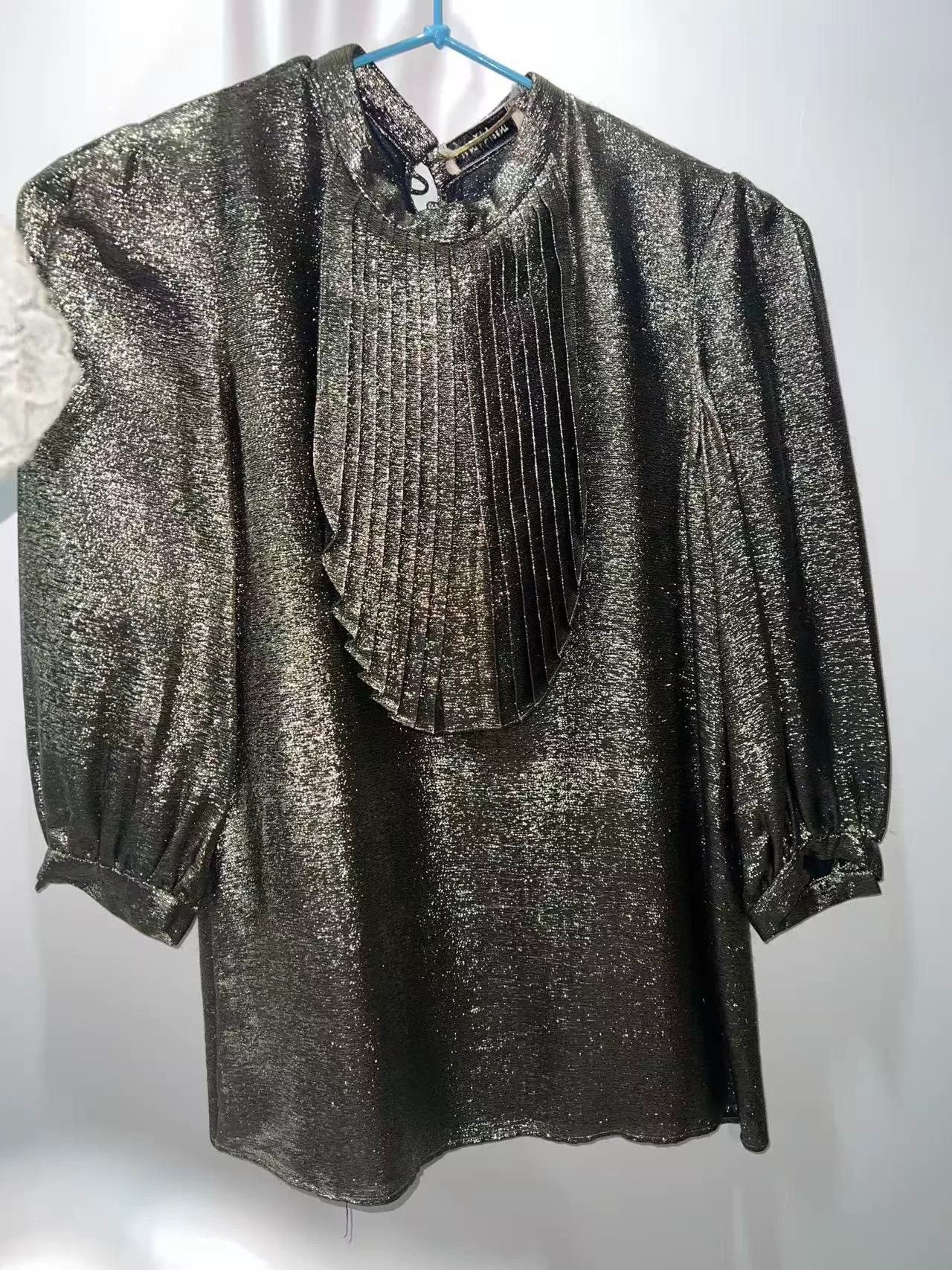 Saint Laurent Paris Saint Laurent Metallic Gold Pleated Blouse Size M / US 6-8 / IT 42-44 - 2 Thumbnail