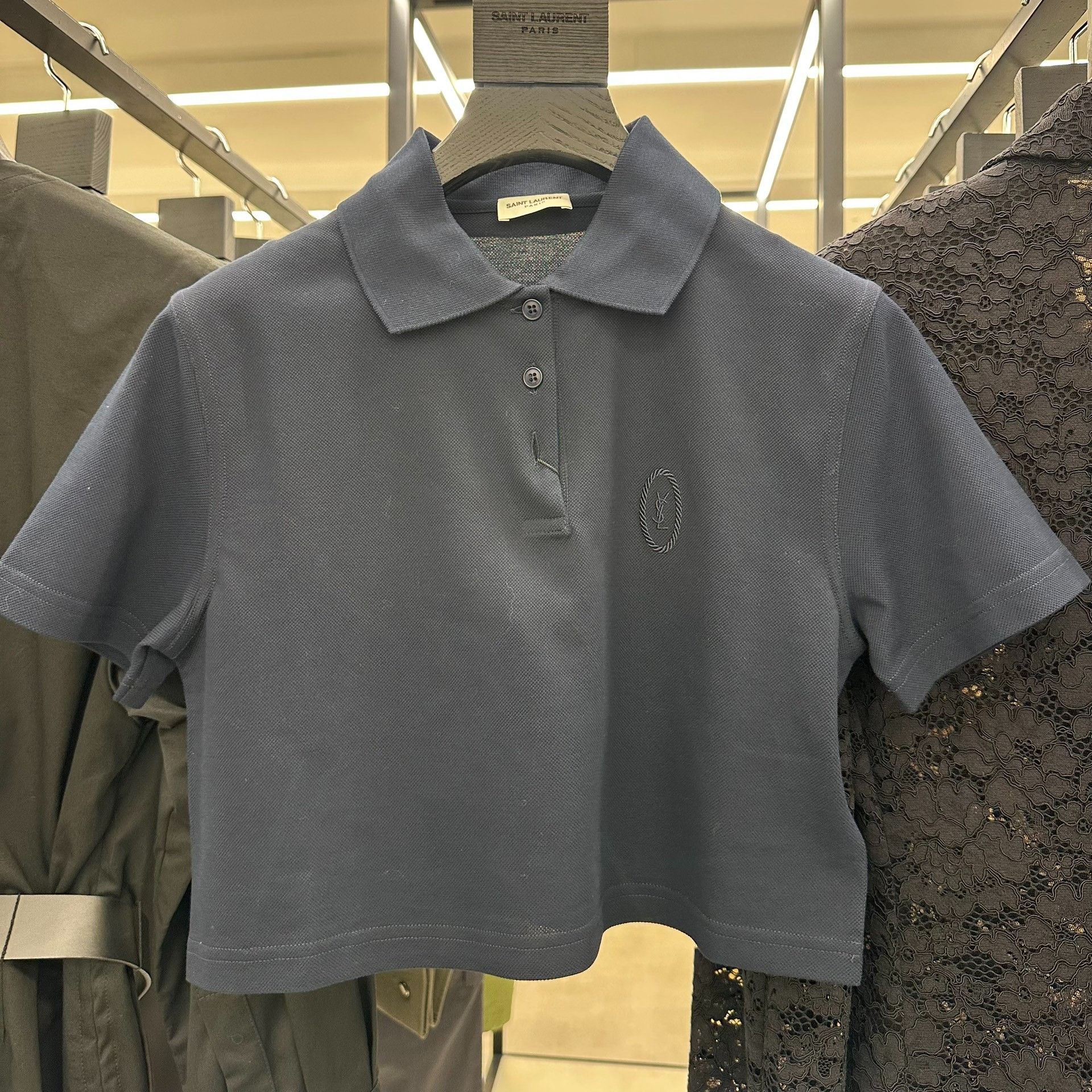 Saint Laurent Paris Saint Laurent Dark Blue Cropped Polo Size M / US 6-8 / IT 42-44 - 3 Thumbnail