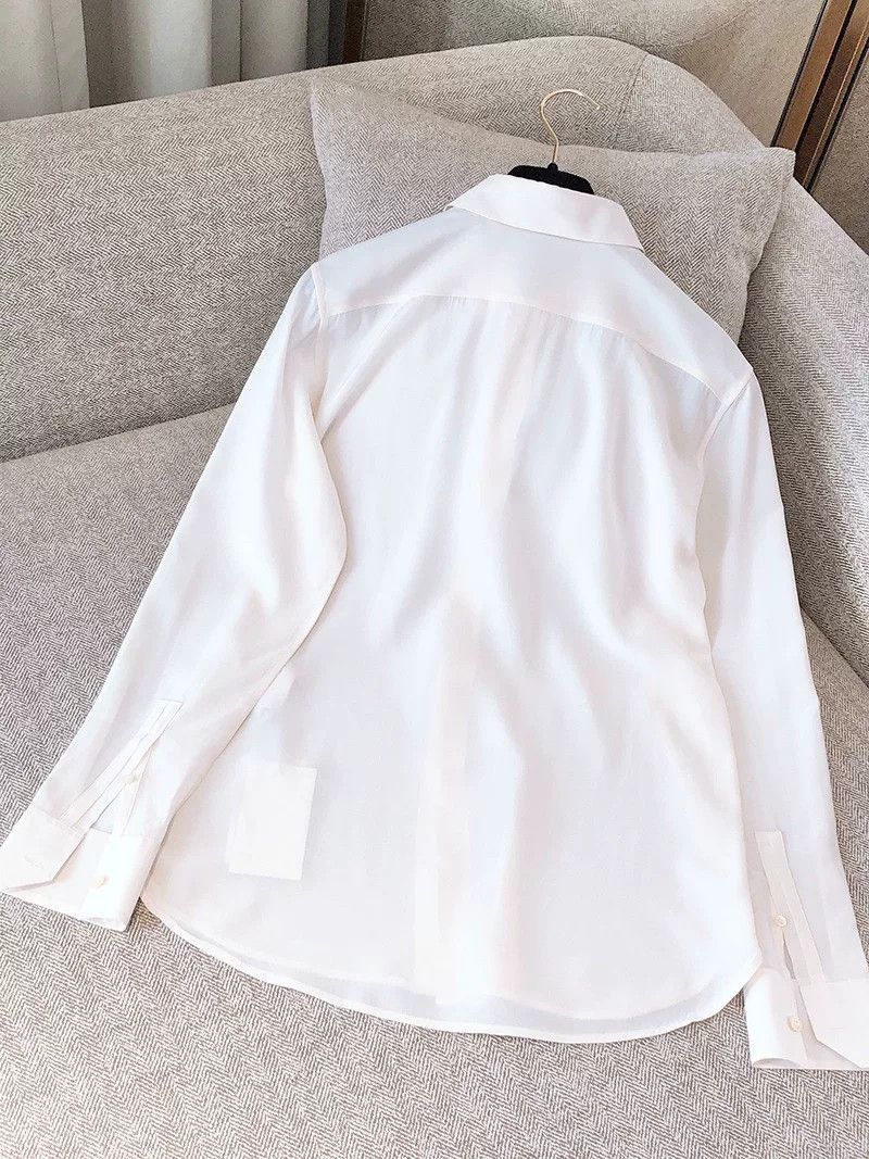 Saint Laurent Paris Saint Laurent White Silk Paris Collar Shirt Size S / US 4 / IT 40 - 2 Thumbnail