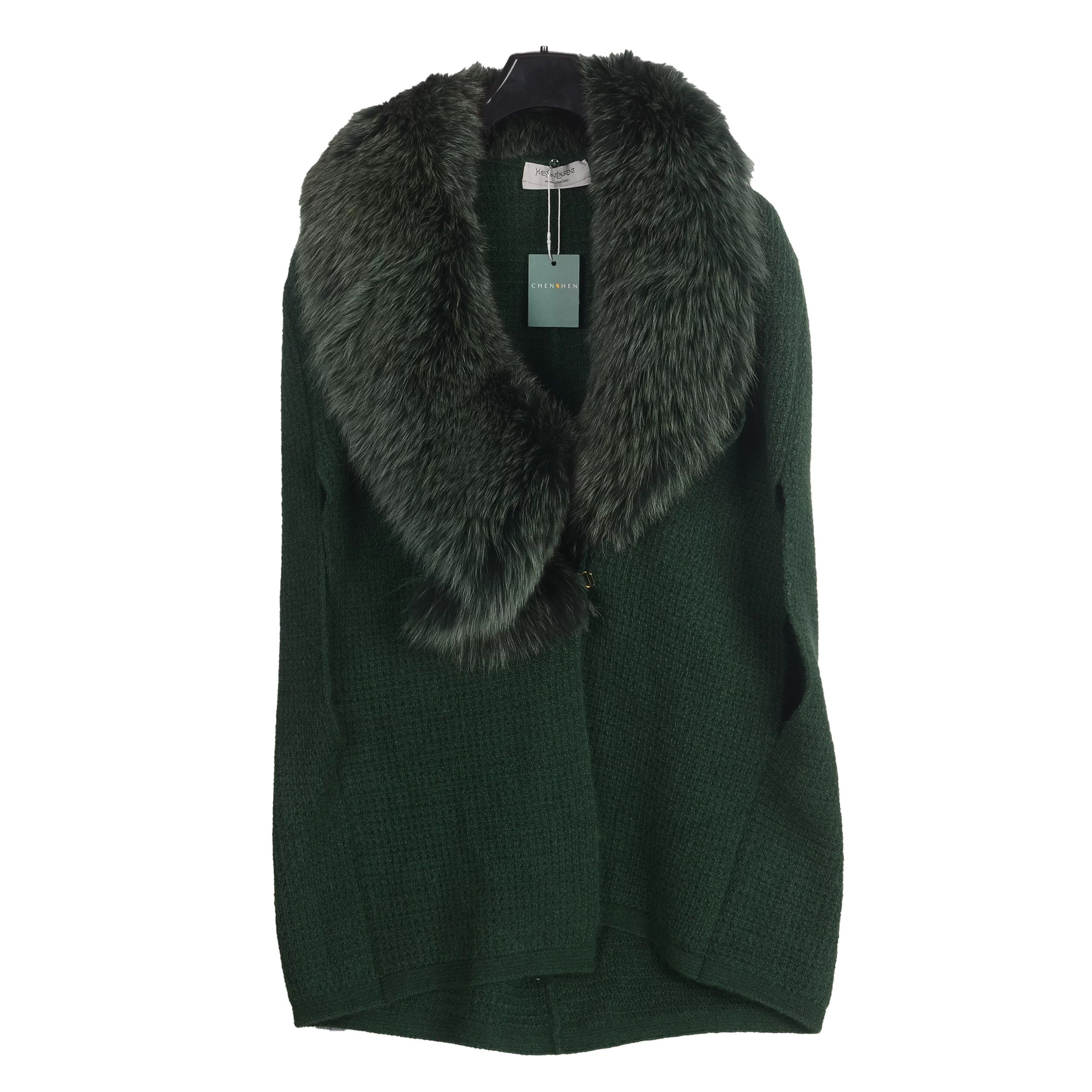 Saint Laurent Paris Saint Laurent Green Fur Collar Coat Size S / US 4 / IT 40 - 9 Thumbnail