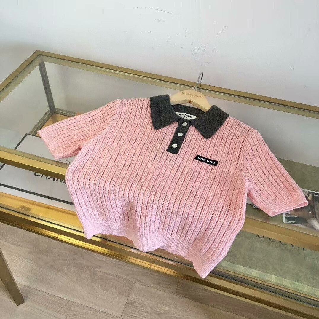 Saint Laurent Paris Miu Miu Ribbed Knit Polo Top Size S / US 4 / IT 40 - 2 Thumbnail