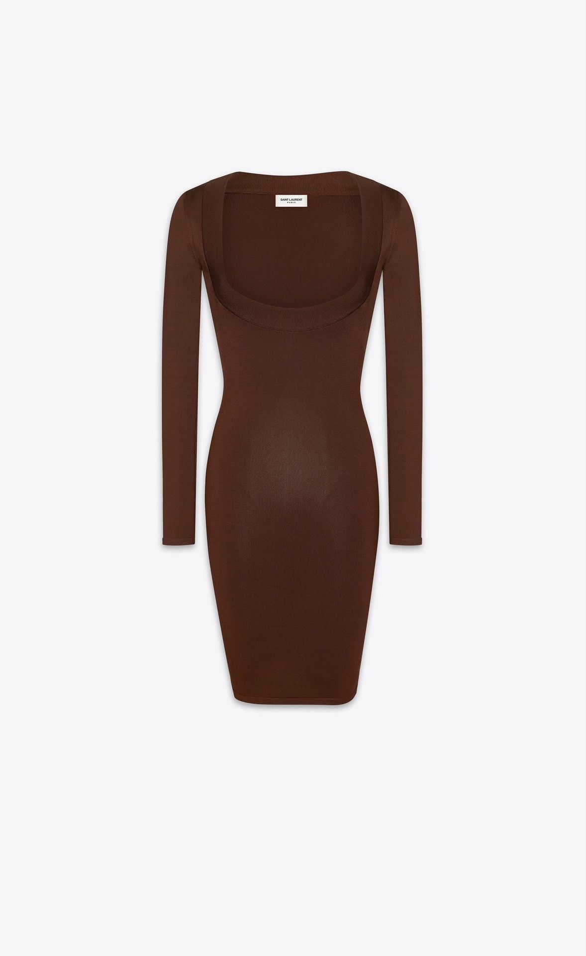 Saint Laurent Paris YSL Brown Square Neck Long-Sleeve Knit Dress Size M / US 6-8 / IT 42-44 - 5 Thumbnail