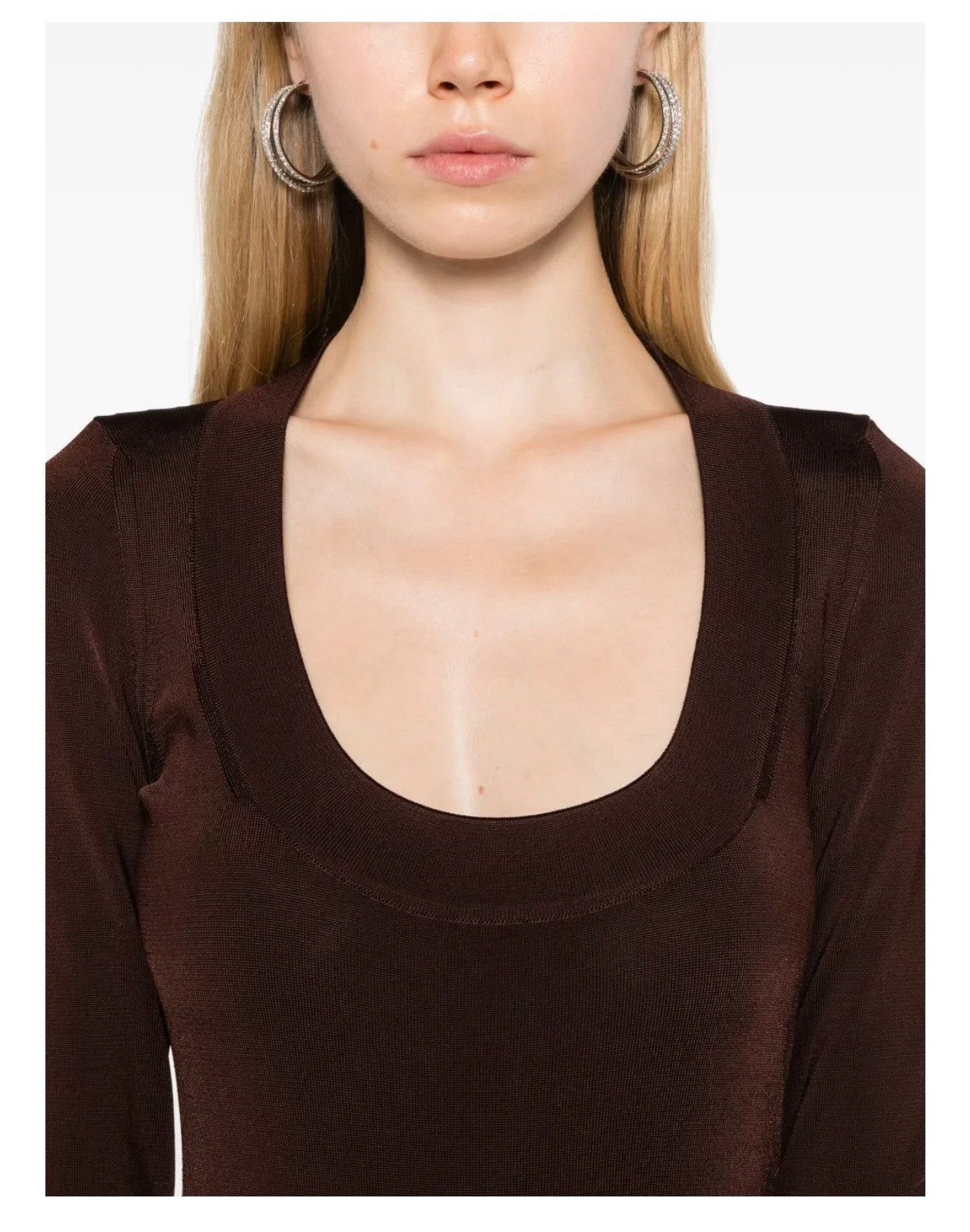 Saint Laurent Paris YSL Brown Square Neck Long-Sleeve Knit Dress Size M / US 6-8 / IT 42-44 - 4 Thumbnail