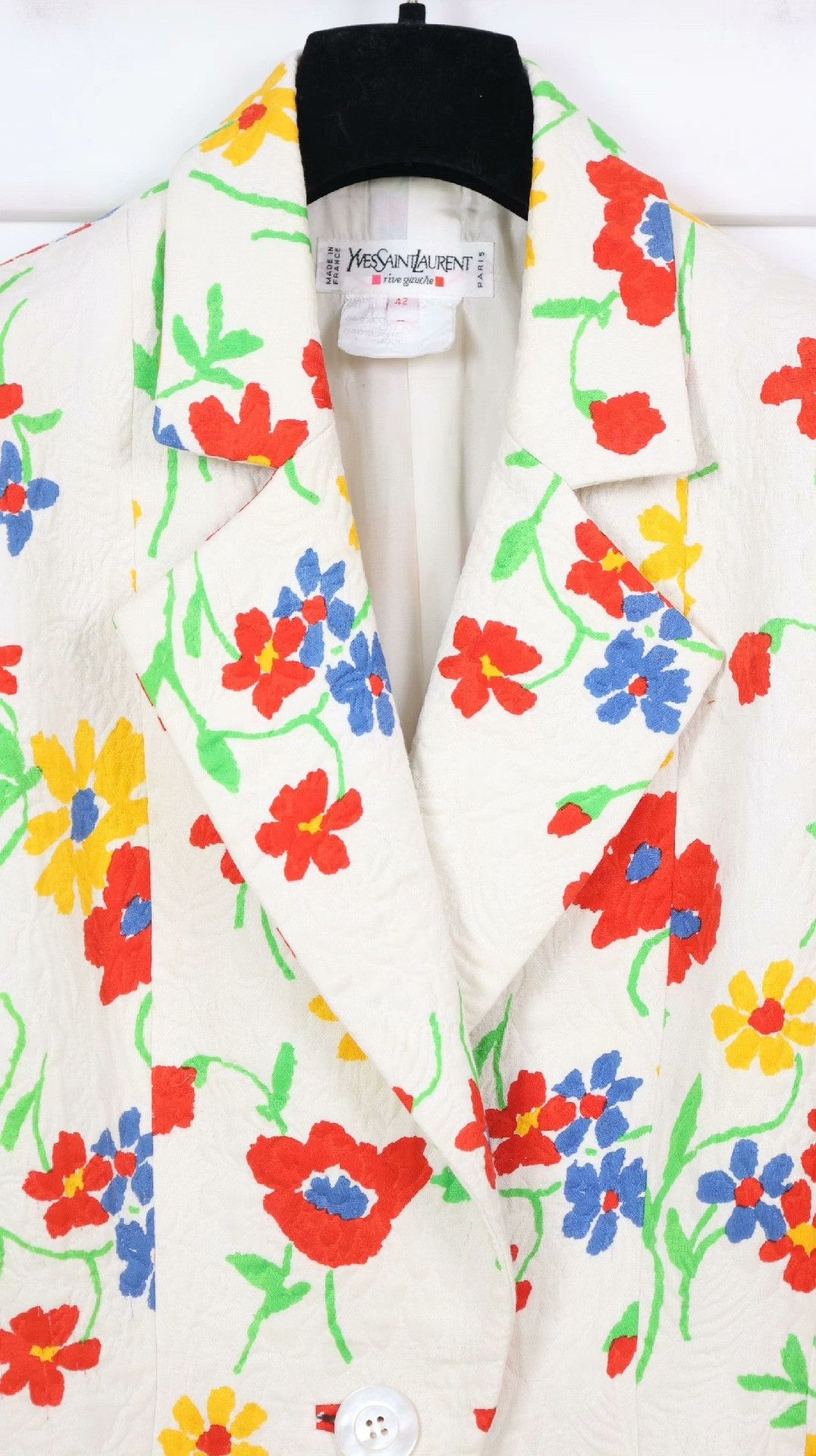 Saint Laurent Paris YSL White Floral Pattern Blazer Size S / US 4 / IT 40 - 4 Thumbnail