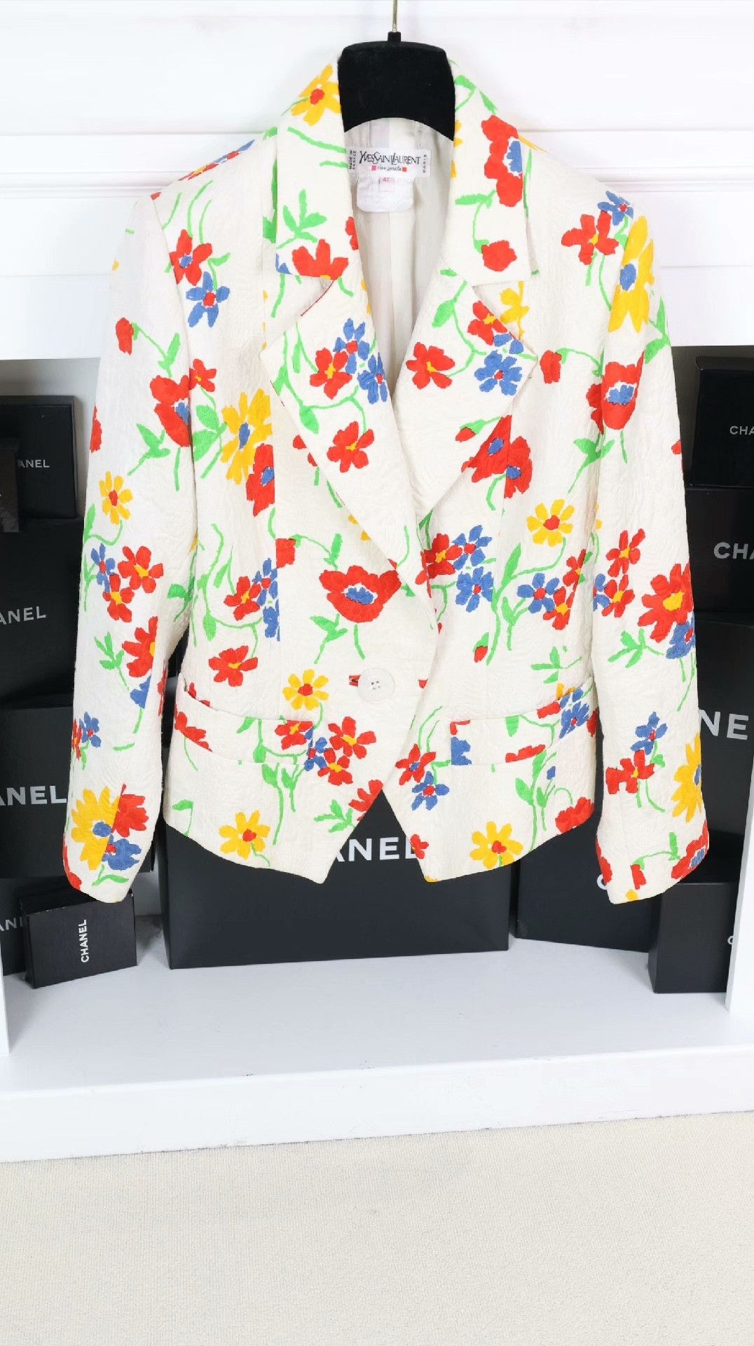 Saint Laurent Paris YSL White Floral Pattern Blazer Size S / US 4 / IT 40 - 3 Thumbnail