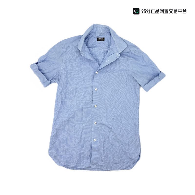 Ermenegildo Zegna Zegna SS23 Men's Solid Short-Sleeve Pointed Collar Shirt Size US M / EU 48-50 / 2 - 3 Thumbnail