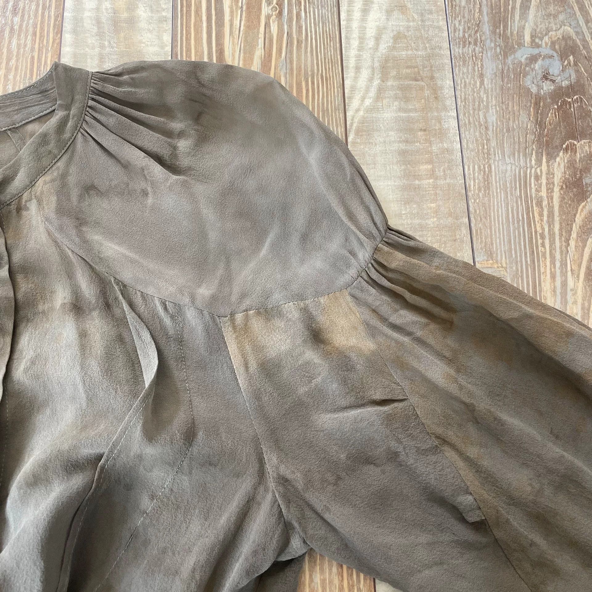 Elwood Elywood Puffed Sleeve Distressed Silk Blouse Size M / US 6-8 / IT 42-44 - 4 Thumbnail
