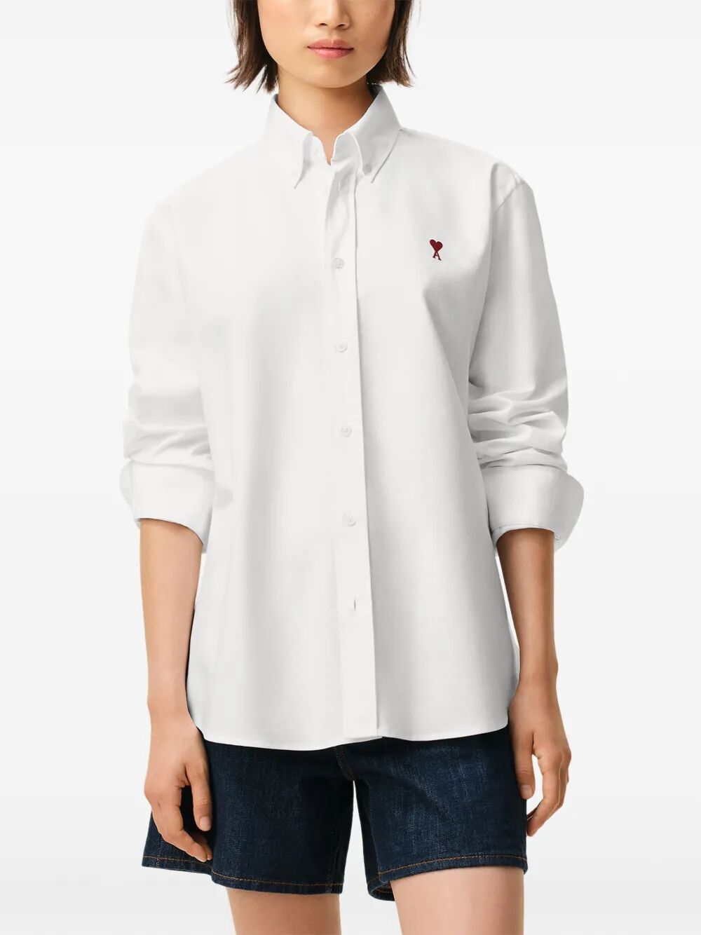 AMI CLASSIC LONG SLEEVE SHIRT BUTTON DOWN COLLAR WITH EMBROIDERED "AMI DE COEUR" Size US M / EU 48-50 / 2 - 4 Thumbnail