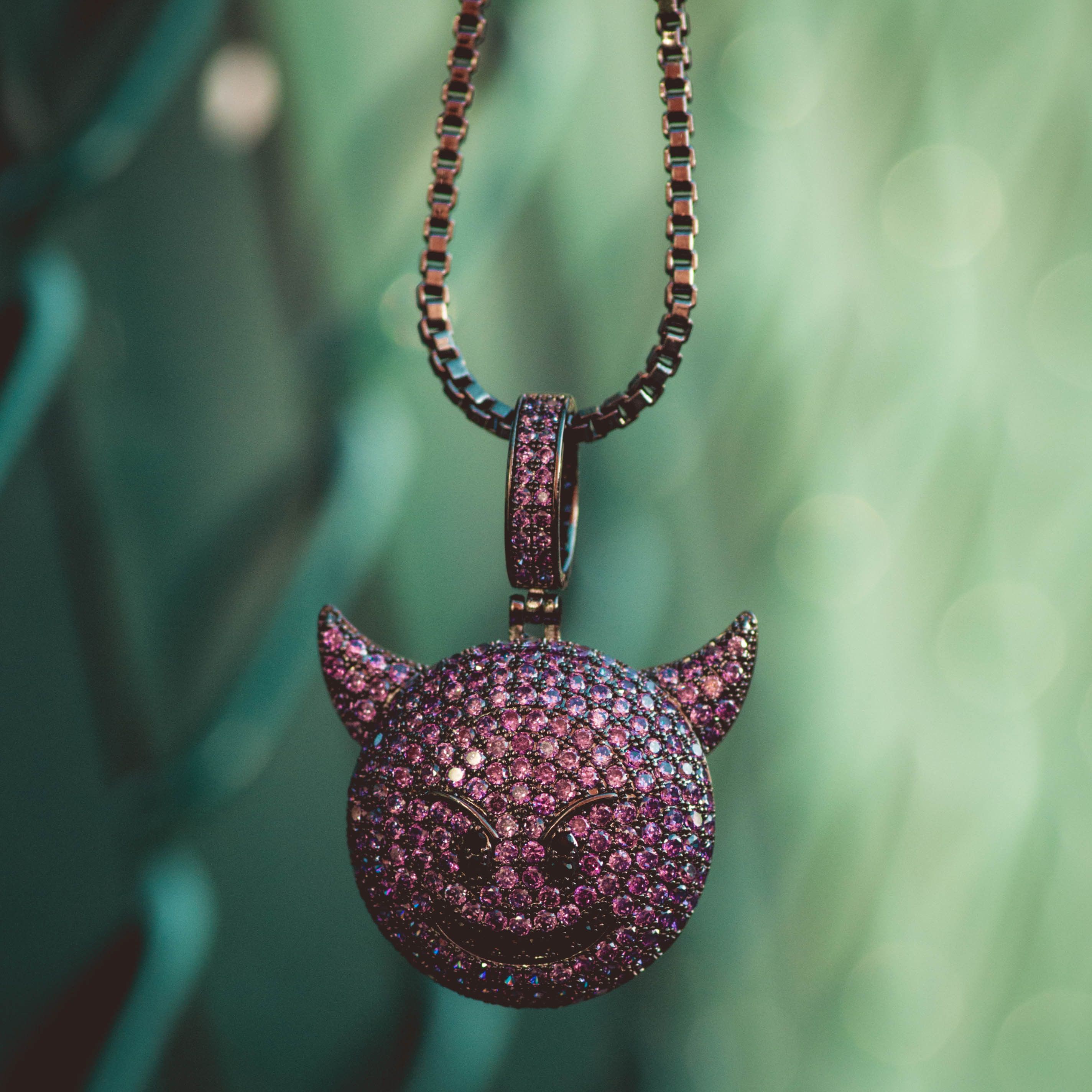 Sexy Devil Purple Devil Emoji Pendant with Stainless Steel 2024 rope chain