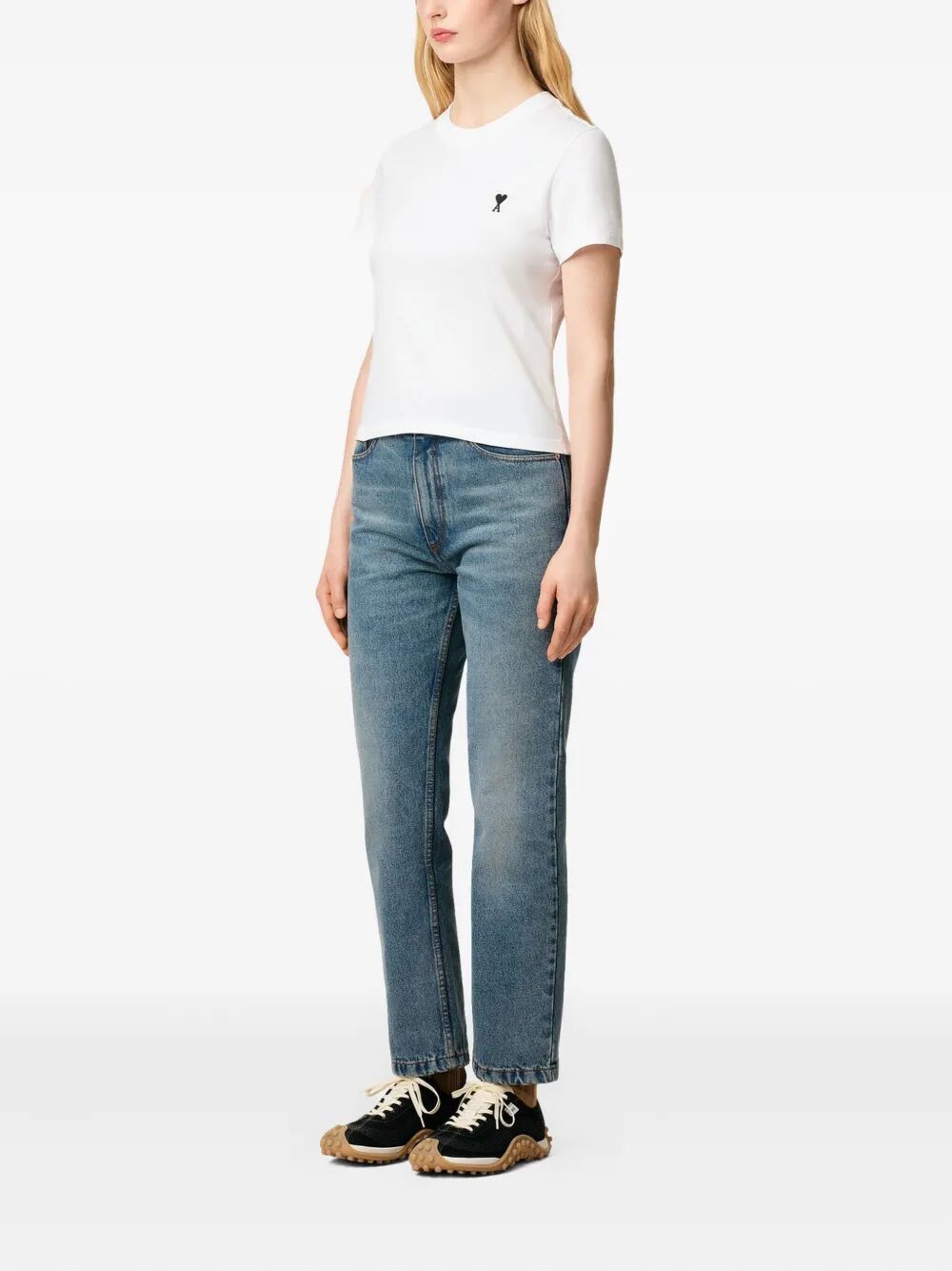 AMI CROPPED CONTRASTED "AMI DE COEUR" T SHIRT Size M / US 6-8 / IT 42-44 - 2 Thumbnail