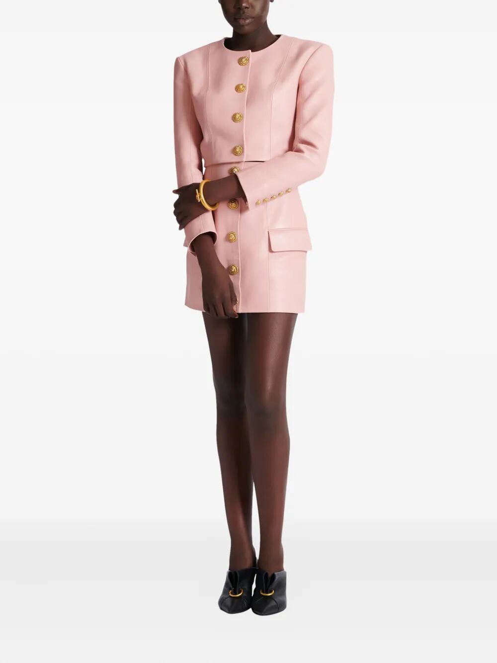 Balmain LONG SLEEVES BUTTONED LAMBSKIN CROPPED JACKET Size S / US 4 / IT 40 - 4 Thumbnail
