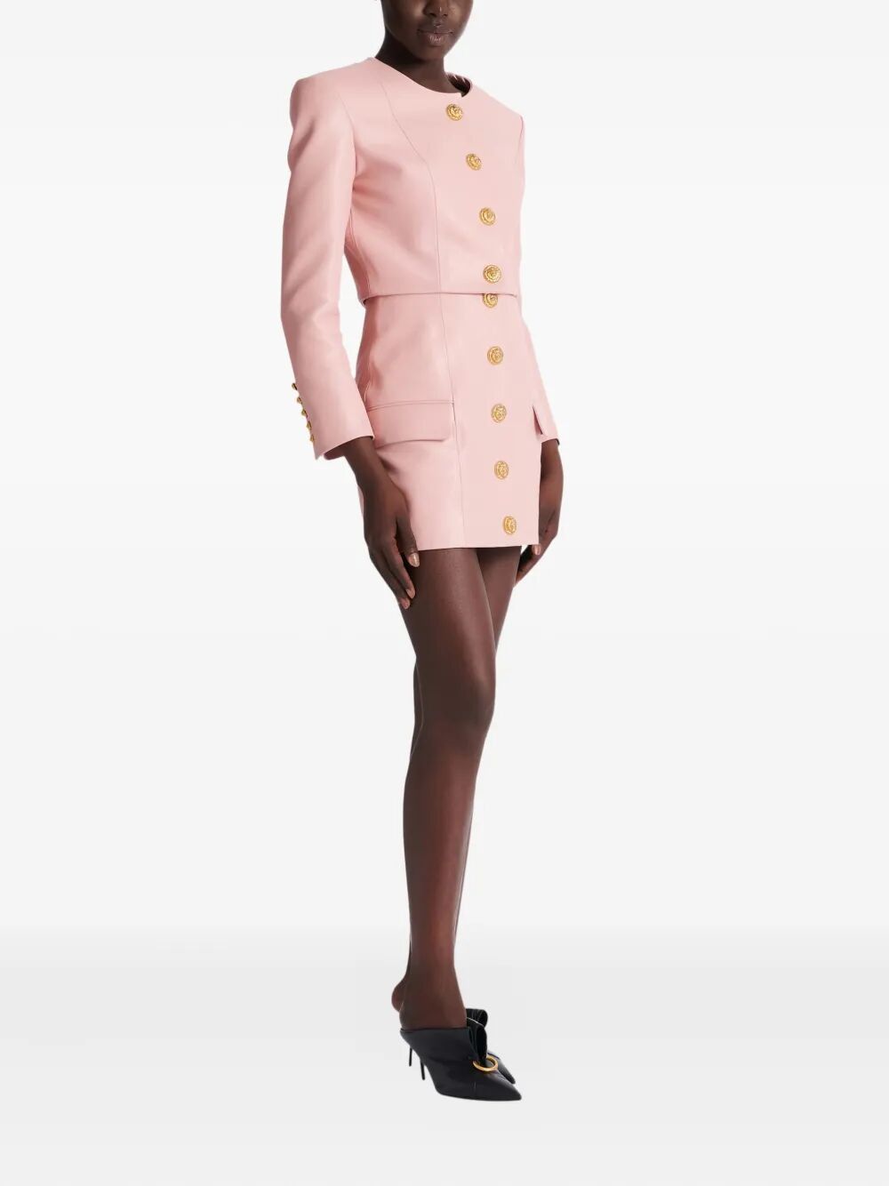 Balmain LONG SLEEVES BUTTONED LAMBSKIN CROPPED JACKET Size S / US 4 / IT 40 - 3 Thumbnail